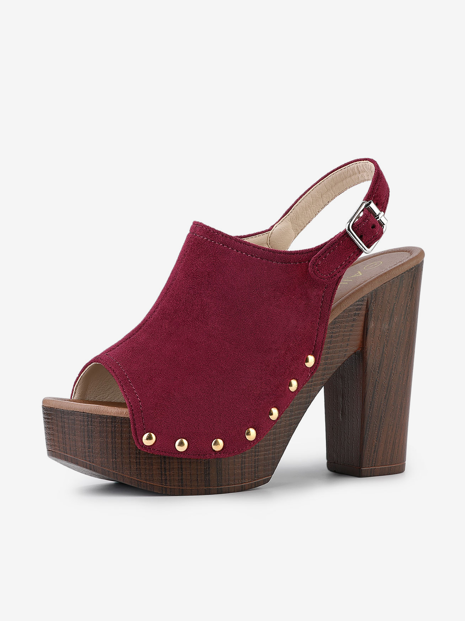 Open Toe Slingback Platform Chunky Heel Sandals Burgundy/8.5