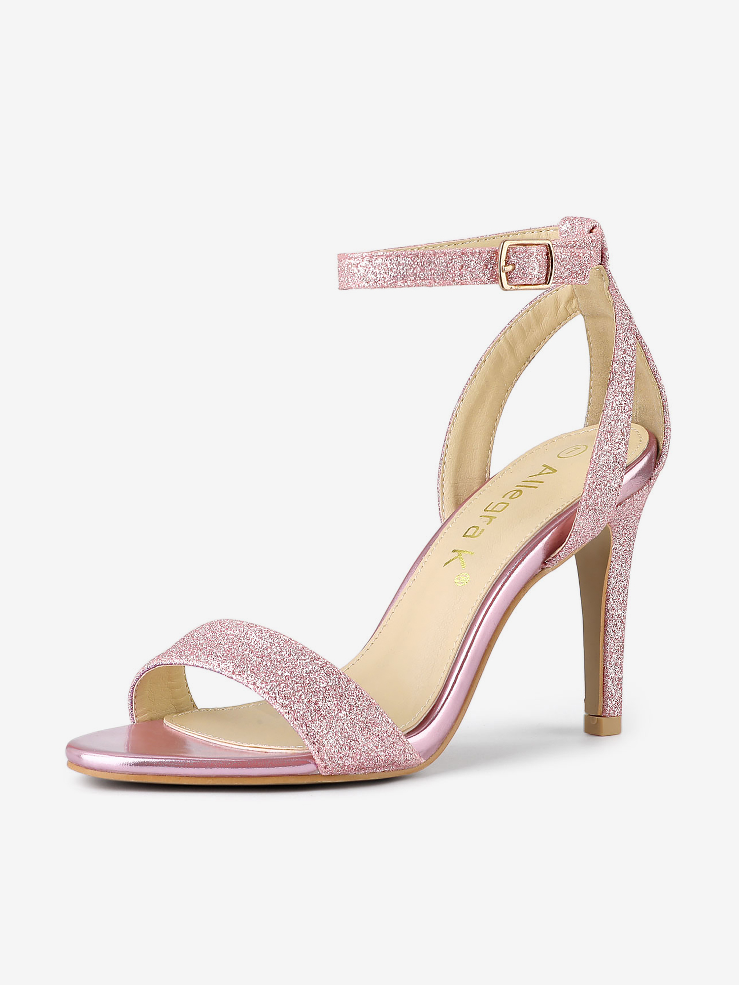 Glitter Ankle Strap Stiletto High Heel Sandals Pink/7