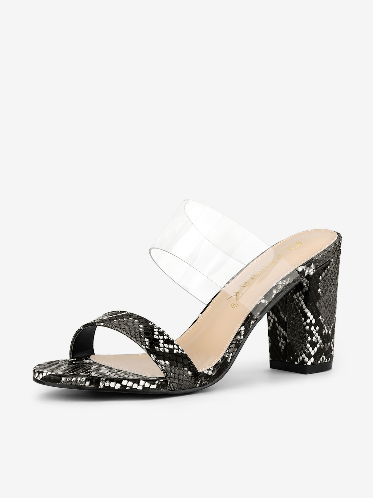 Snake Print Block Heel Snakeskin Heel Slide Sandals Black Snakeskin/9