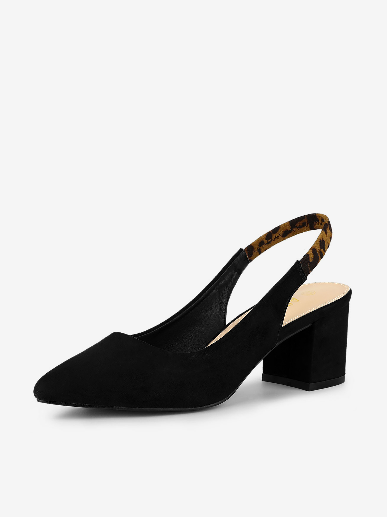 Allegra – Faux Suede Pointed Toe Block Heel Slingback Pumps Black/9.5