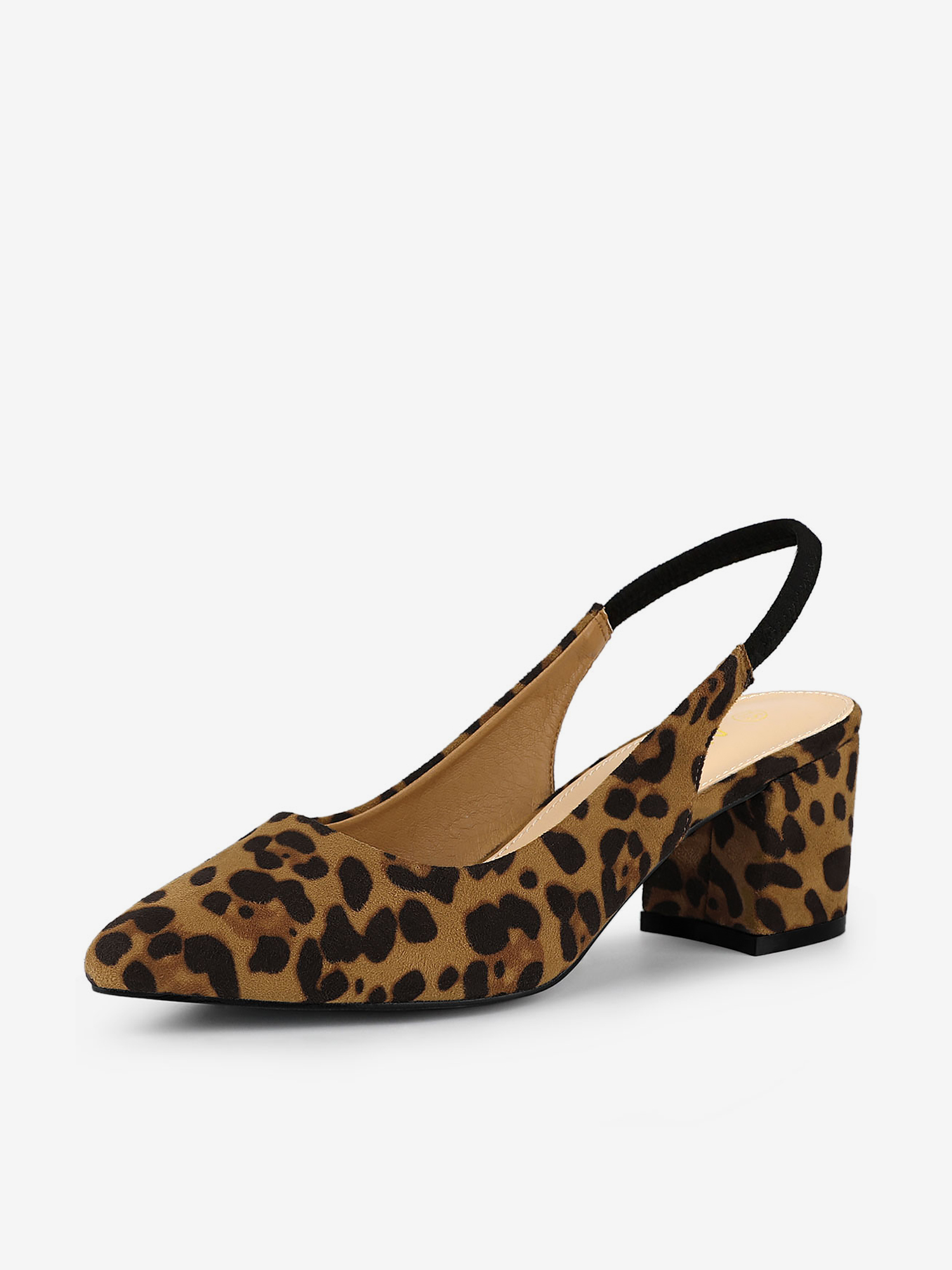 Allegra – Faux Suede Pointed Toe Block Heel Slingback Pumps Leopard/9.5