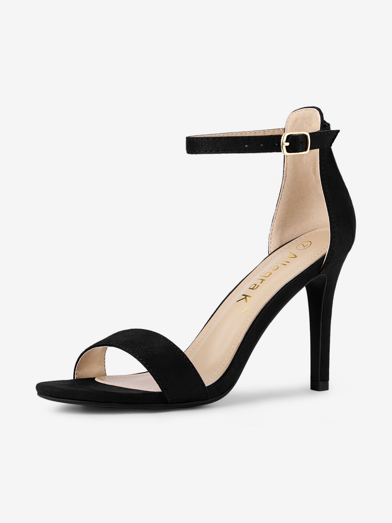 Suede Ankle Strap High Stiletto Heel Sandals Black/6