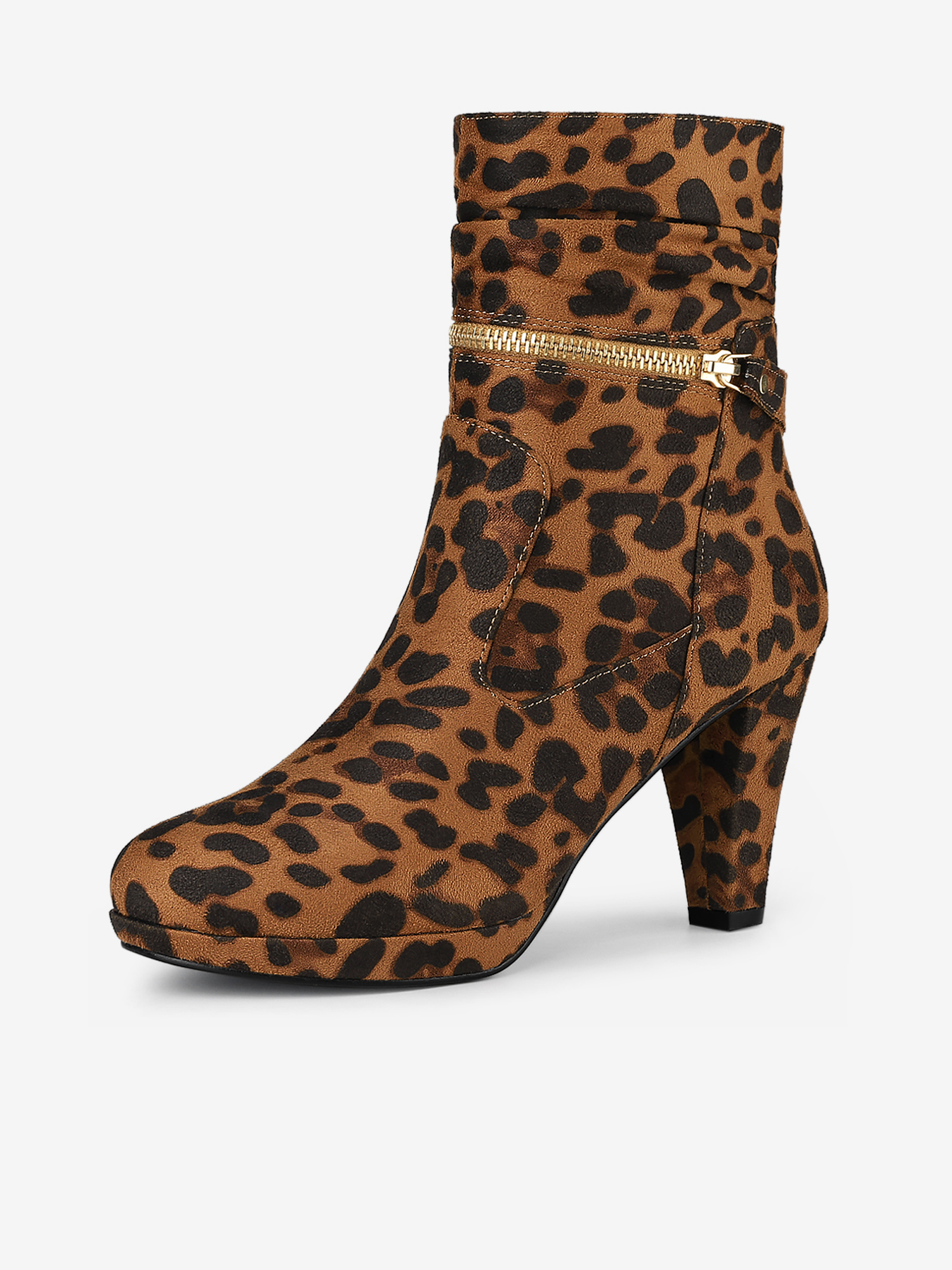 Ankle Zip Platform High Heel Mid Calf Boots Leopard/8