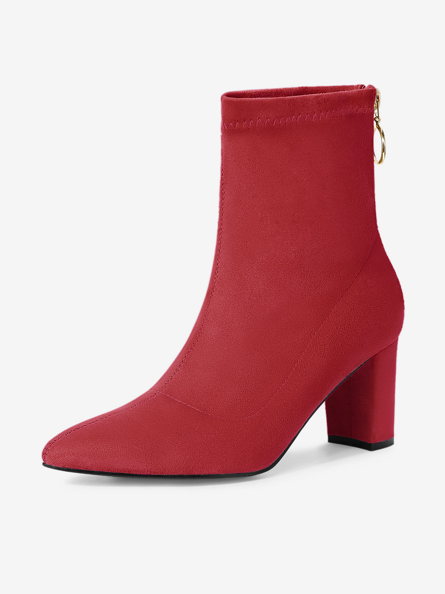 Pointed Toe Zipper Chunky Heel Ankle Boots Red/7