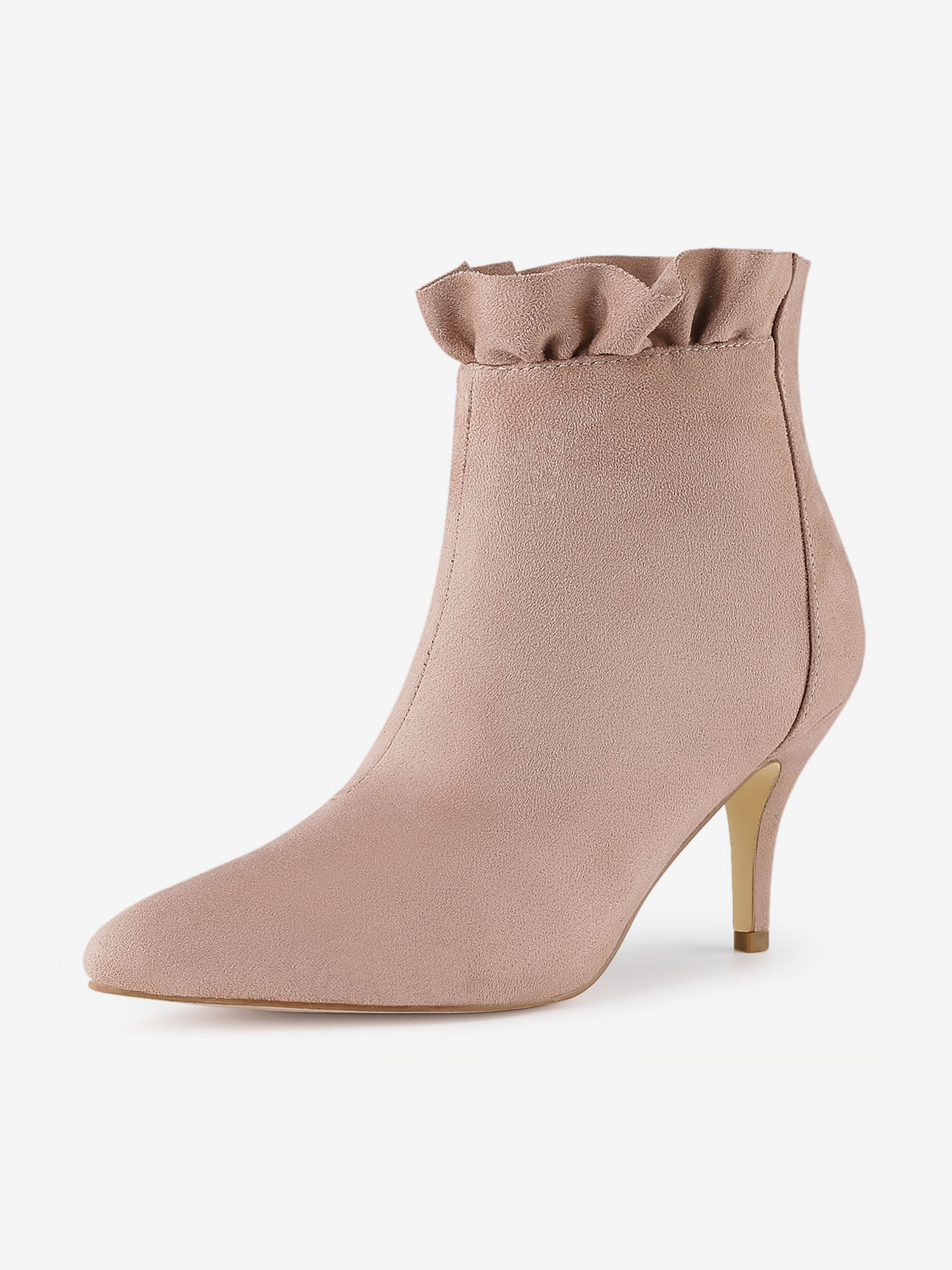 Pointed Toe Stiletto Heel Ruffle Ankle Boots Dust Pink/7