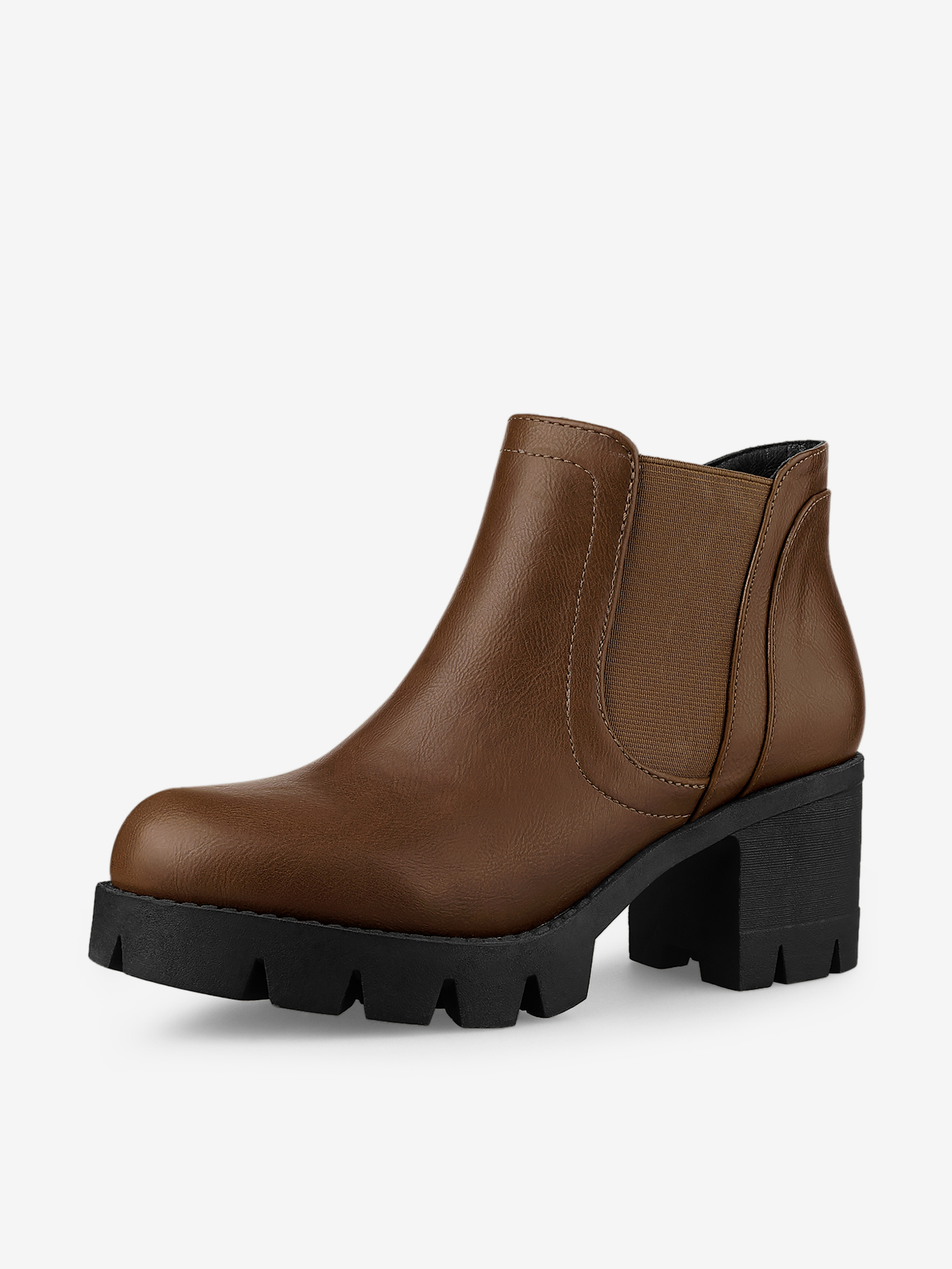Lug Sole Chunky Heel Chelsea Ankle Boots Brown/8