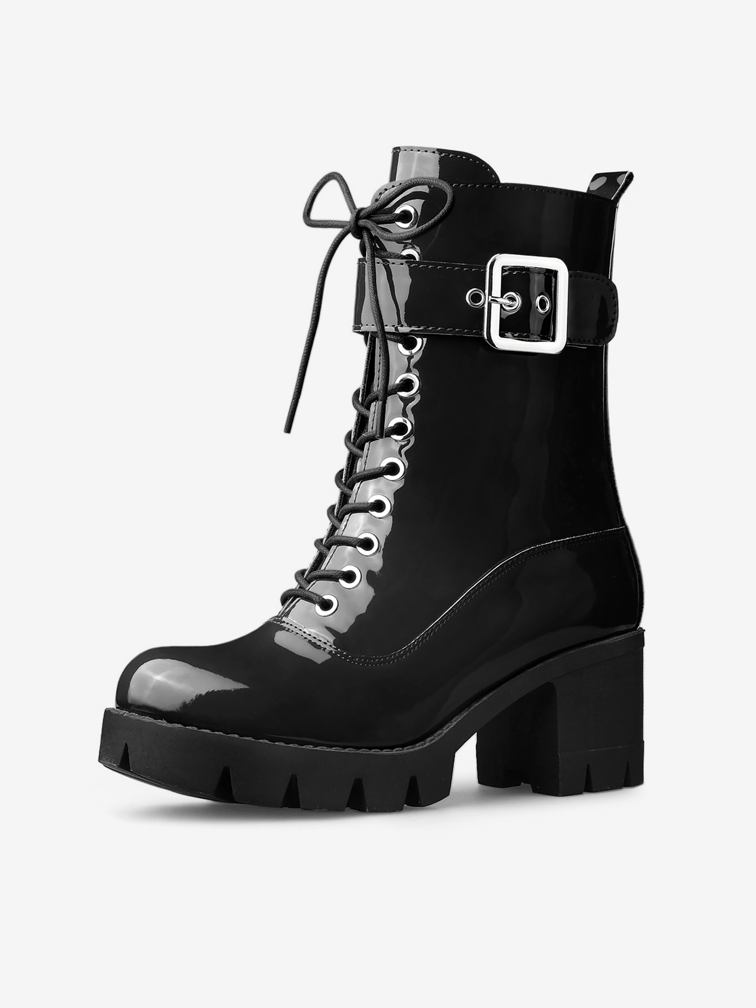 Zip Platform Chunky Heel Combat Boots Black/6
