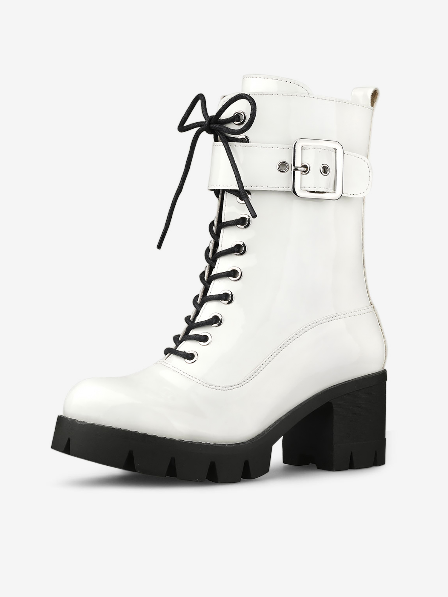 Zip Platform Chunky Heel Combat Boots White/7