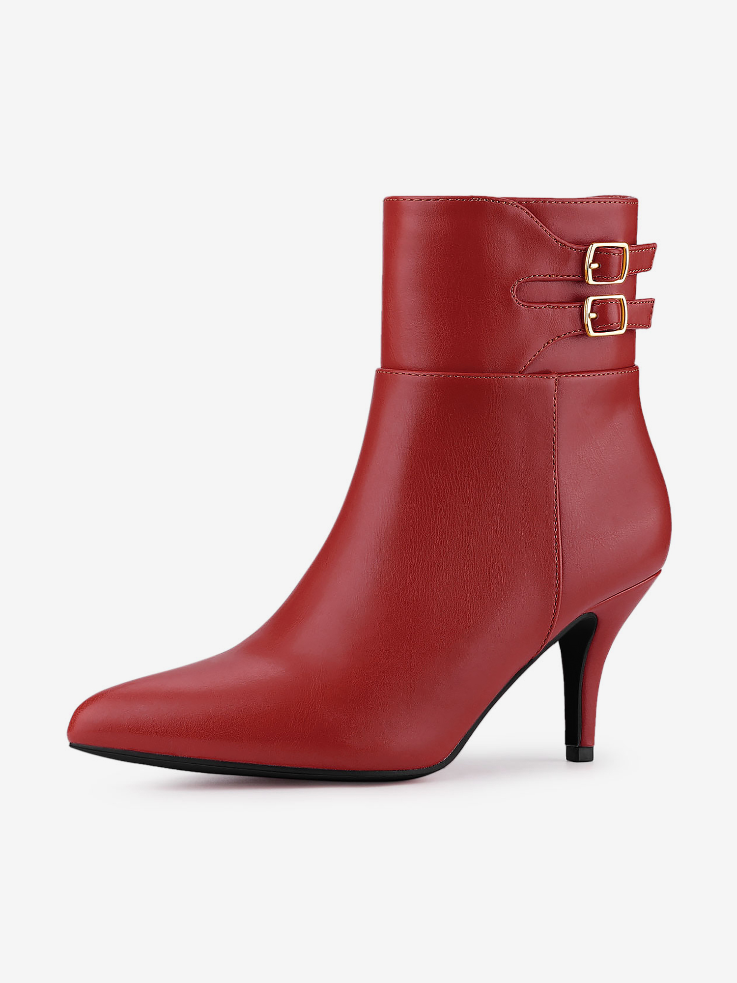 Pointed Toe Buckle Stiletto Heel Ankle Boots Red/10