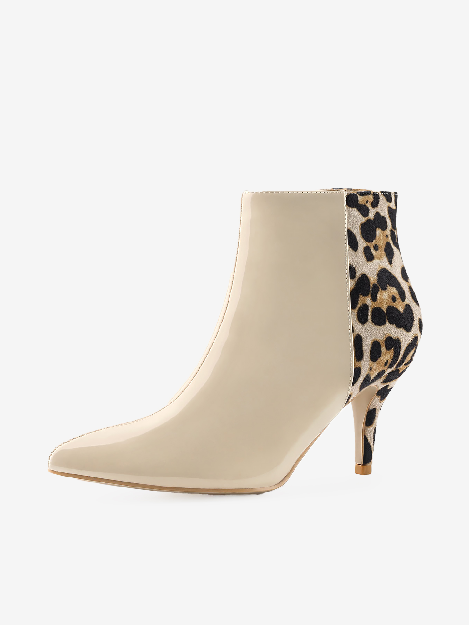 Contrast Color Leopard Print Stiletto Heel Ankle Boots Beige/8