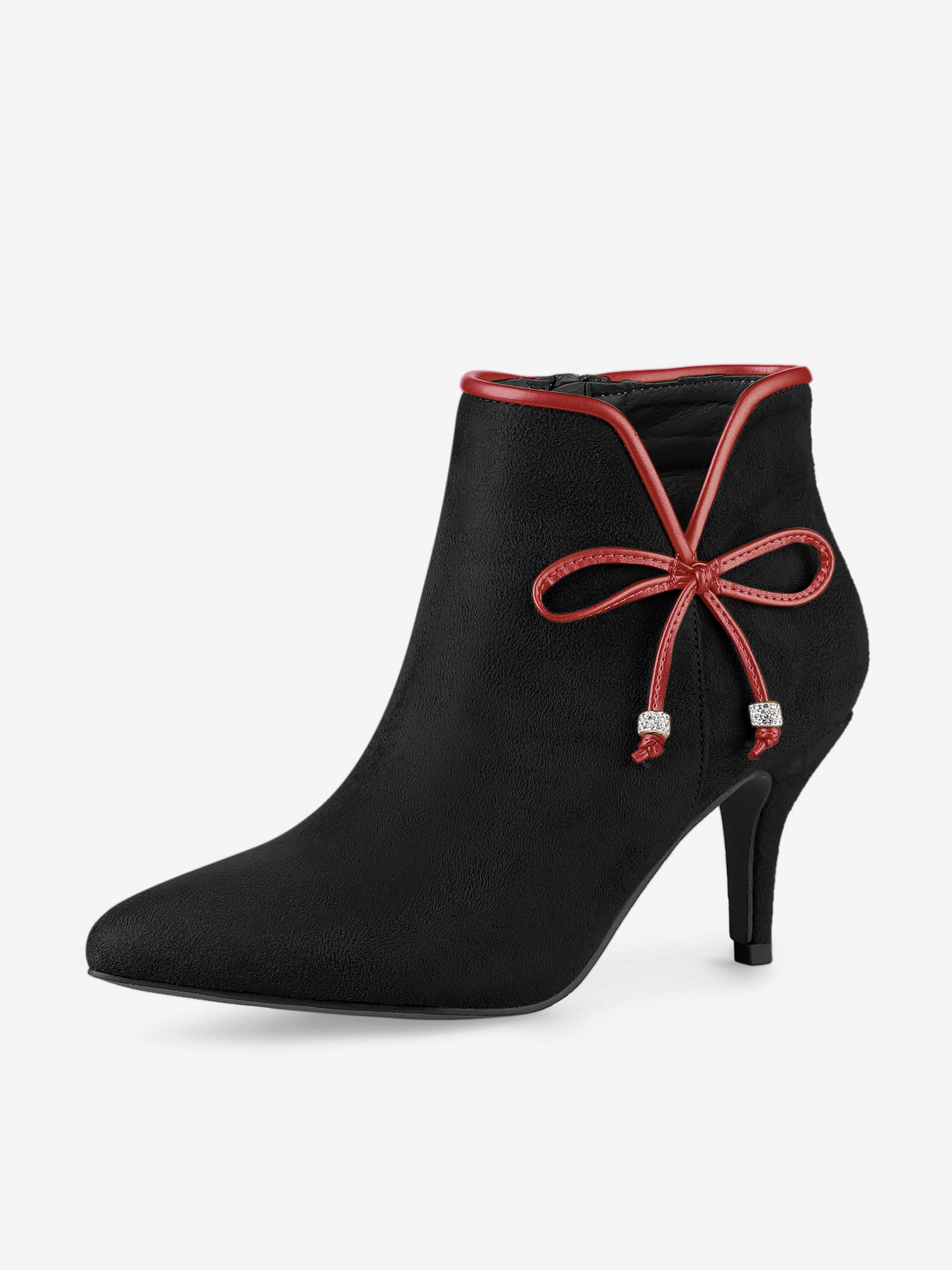 Suede Bow Decor Pointed Toe Stiletto Heel Ankle Boots Black/5.5