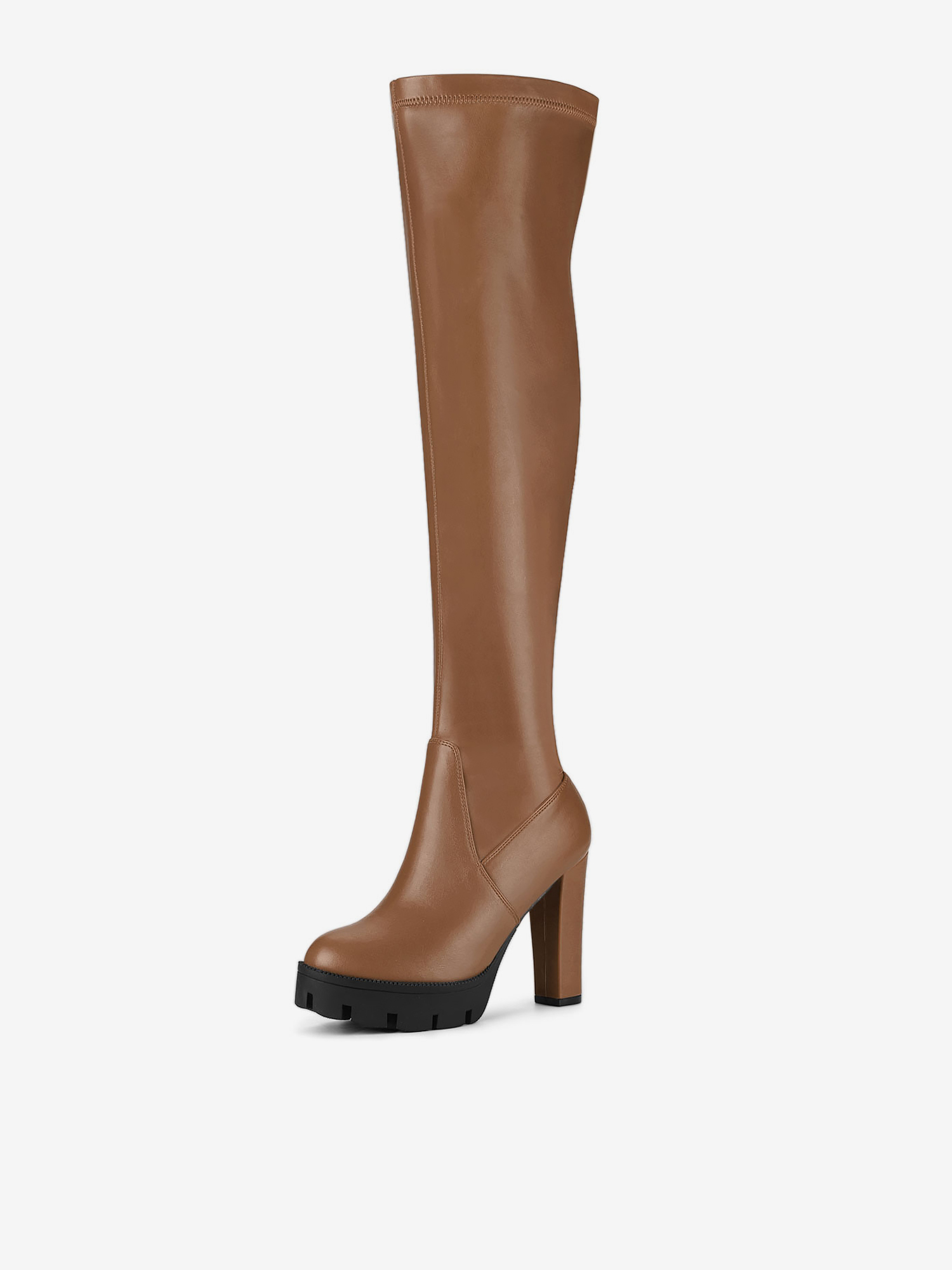 Platform Chunky Heel Over Knee High Side Zipper Boots Brown/6.5