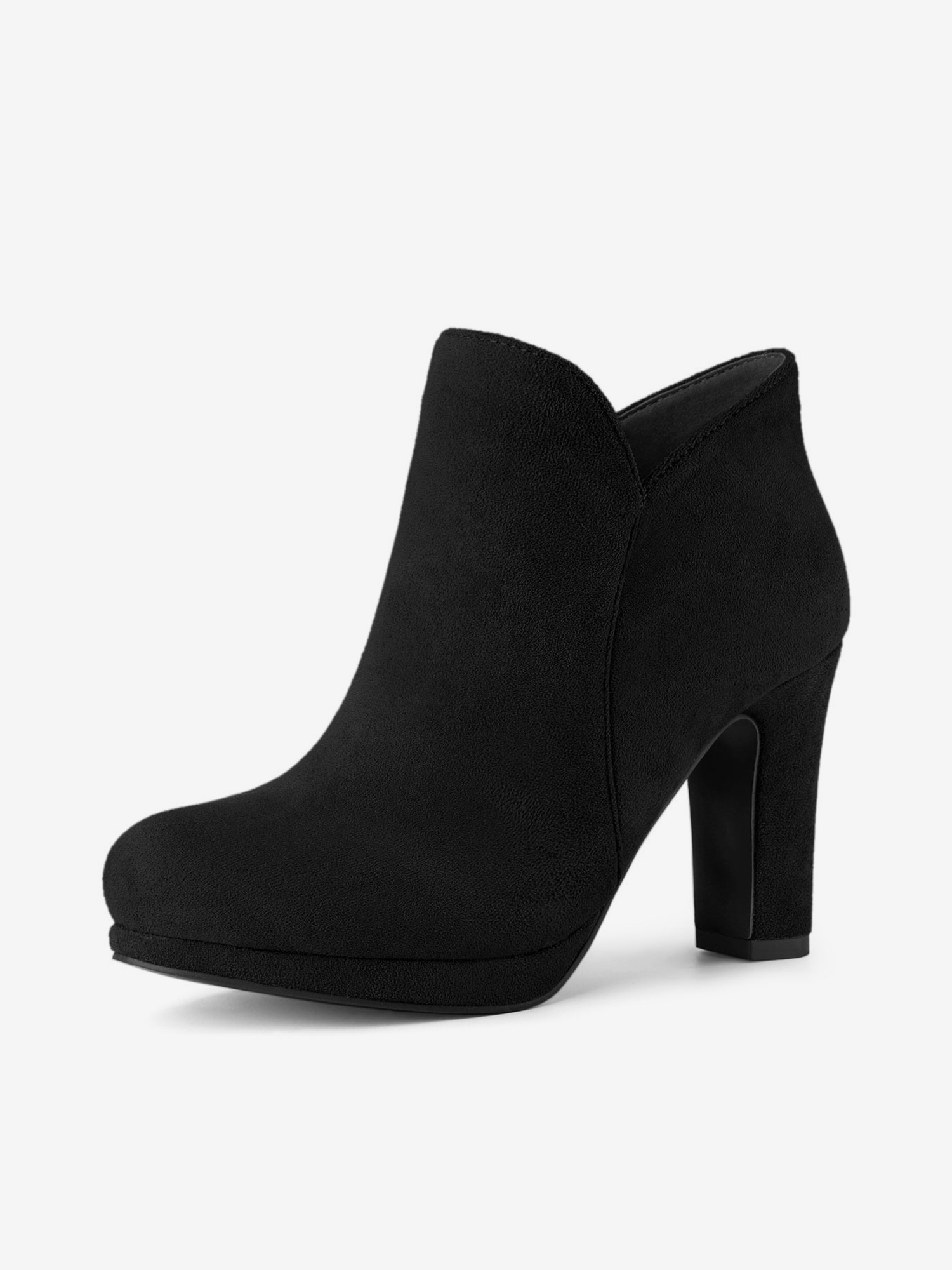Round Toe Chunky Heel Ankle Heel Boots Black/8.5