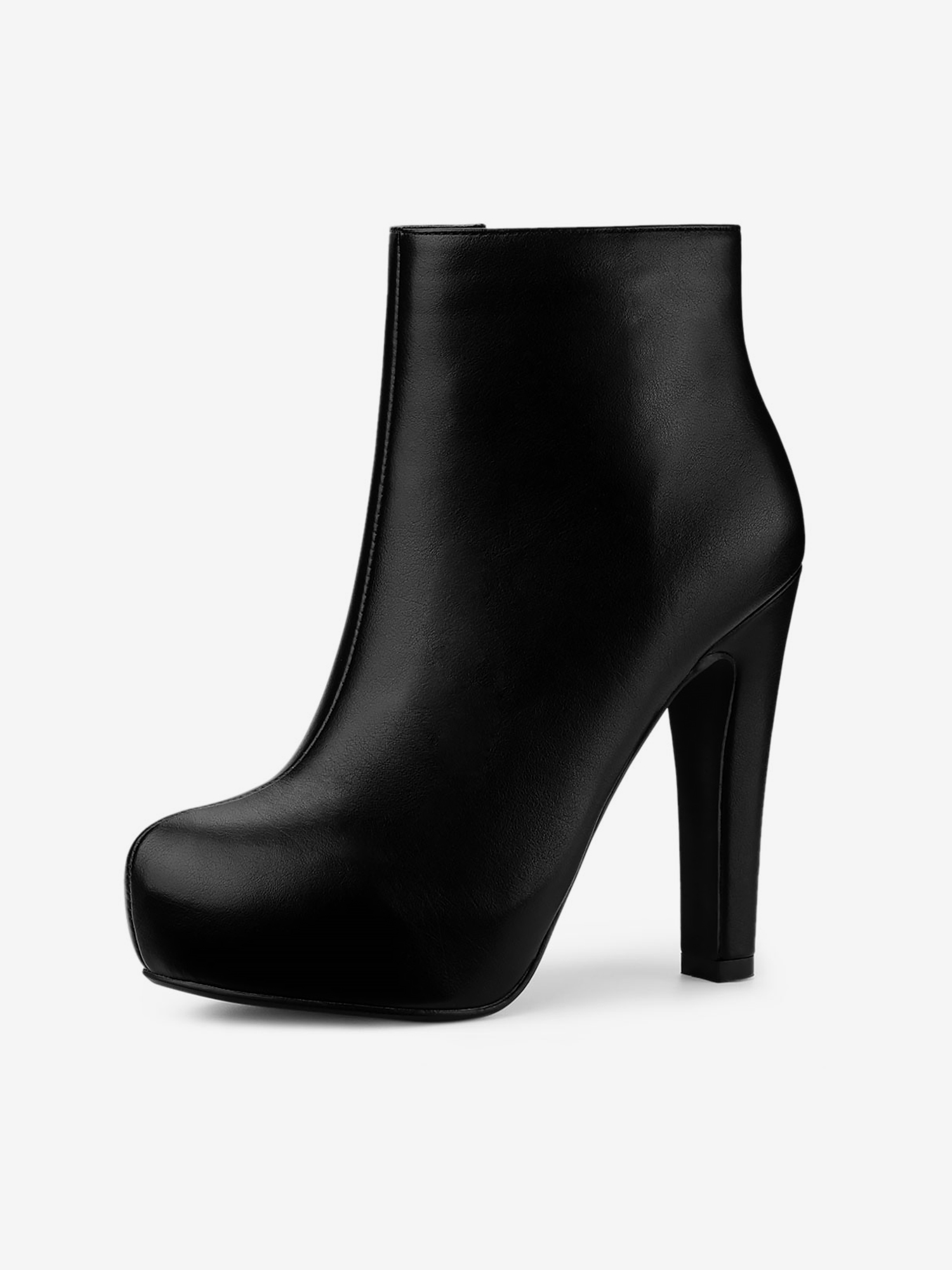 Faux Leather Round Toe Platform Chunky Heel Ankle Boots Black/8.5