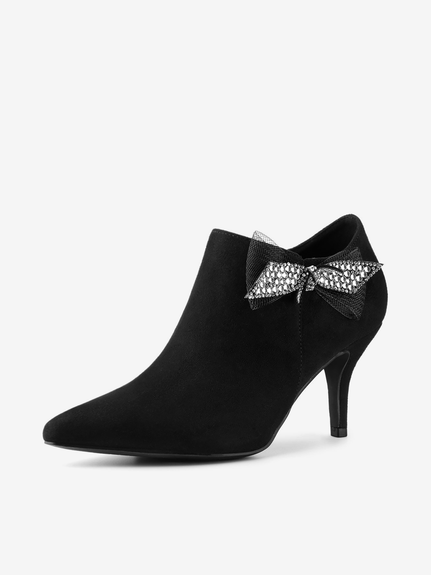 Pointed Toe Bow Decor Stiletto Heel Ankle Boots Black/5.5