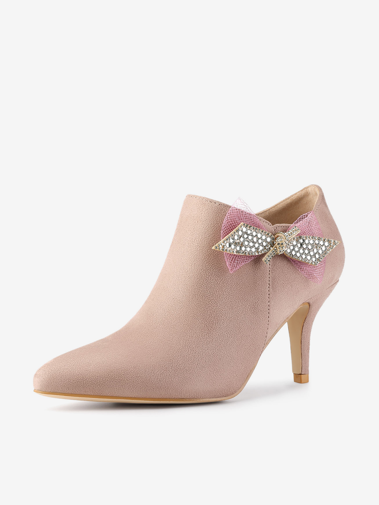 Pointed Toe Bow Decor Stiletto Heel Ankle Boots Dust Pink/9