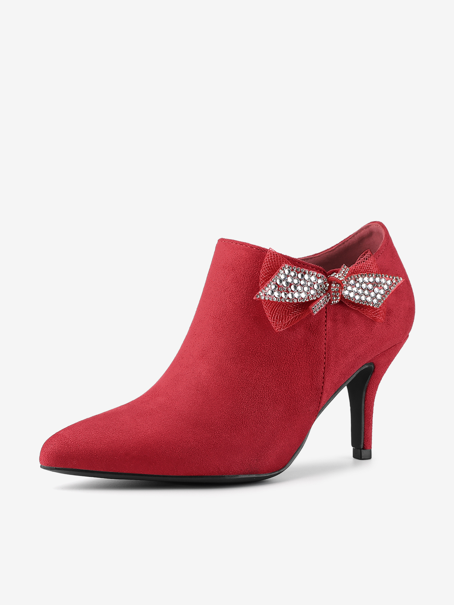 Pointed Toe Bow Decor Stiletto Heel Ankle Boots Red/5.5