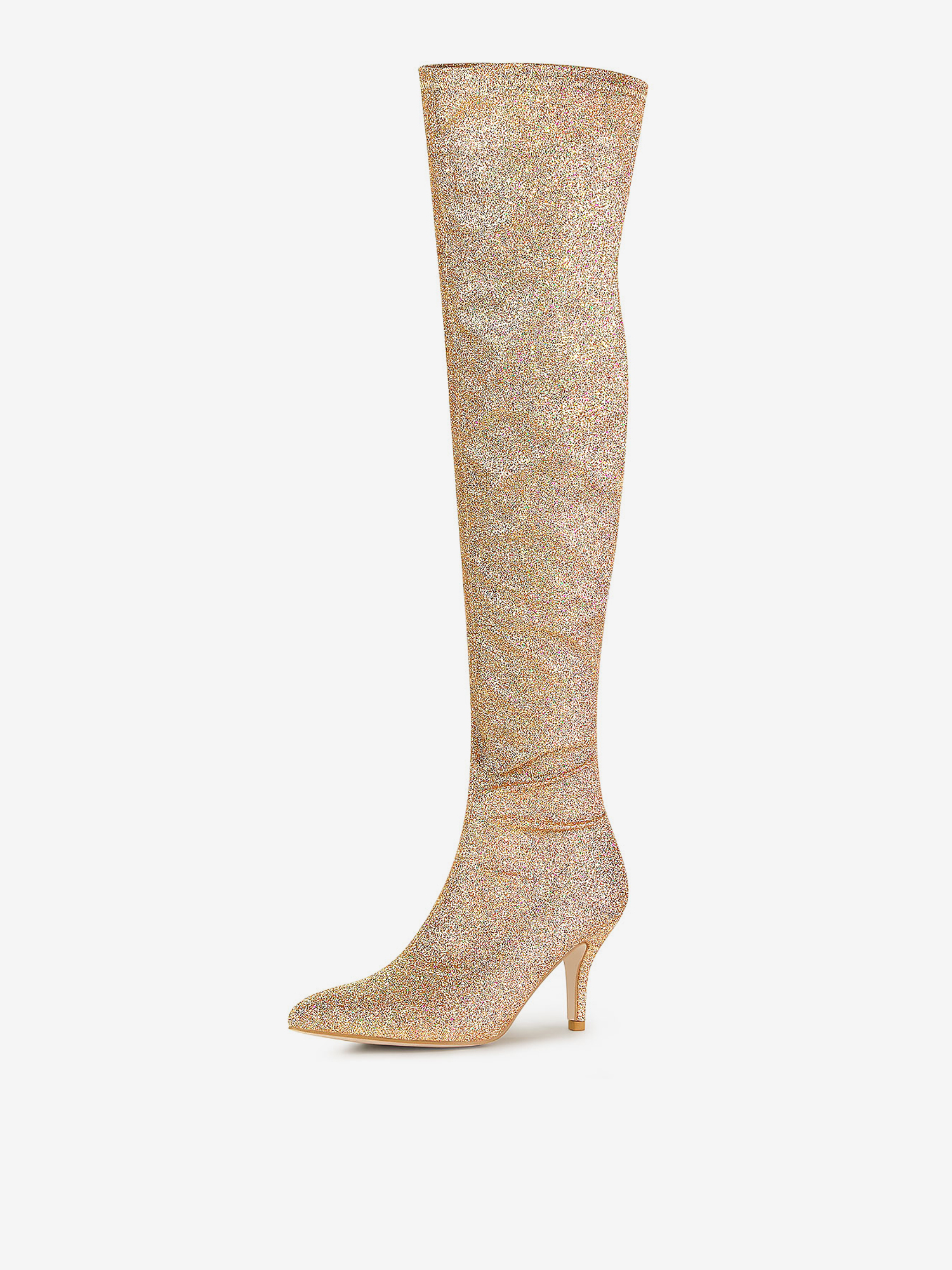 Glitter Pointed Toe Stiletto Heel Over the Knee High Boots Gold/6