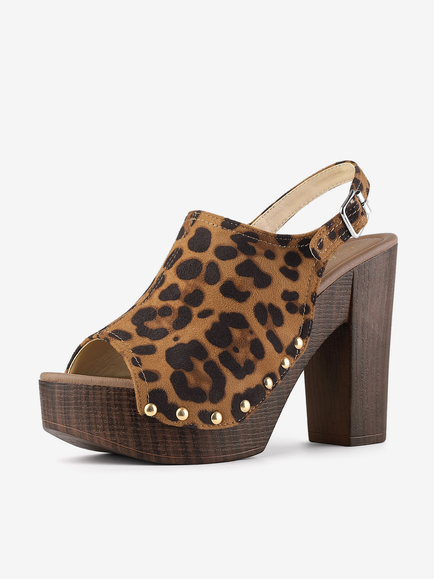 Open Toe Slingback Platform Chunky Heel Sandals Leopard/8