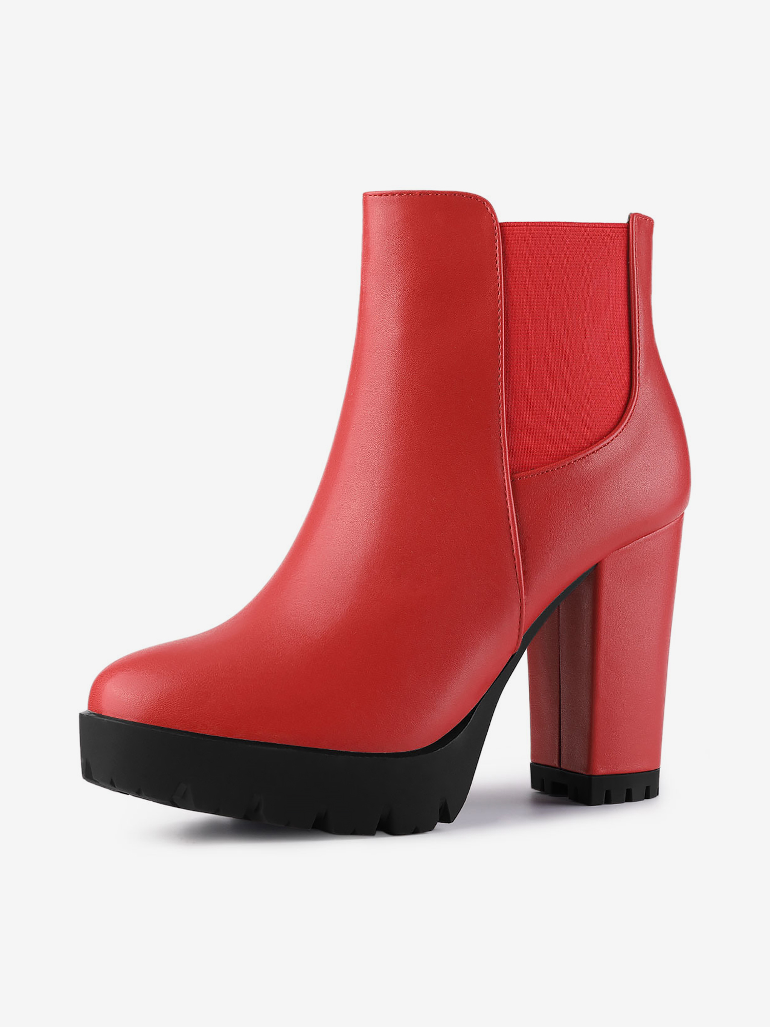 Round Toe Zipper Block Heel Platform Ankle Boots Red/9.5