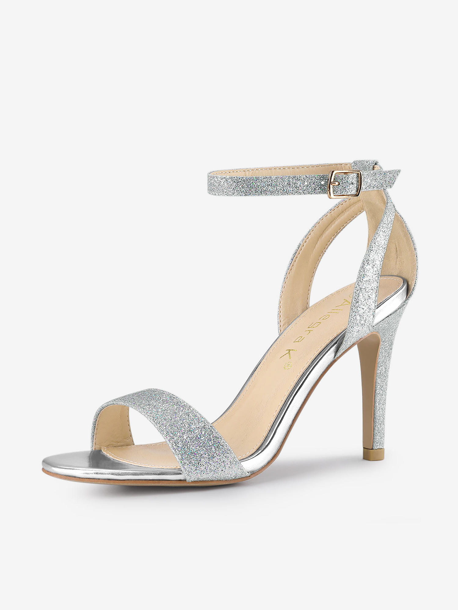 Glitter Ankle Strap Stiletto High Heel Sandals Silver/7