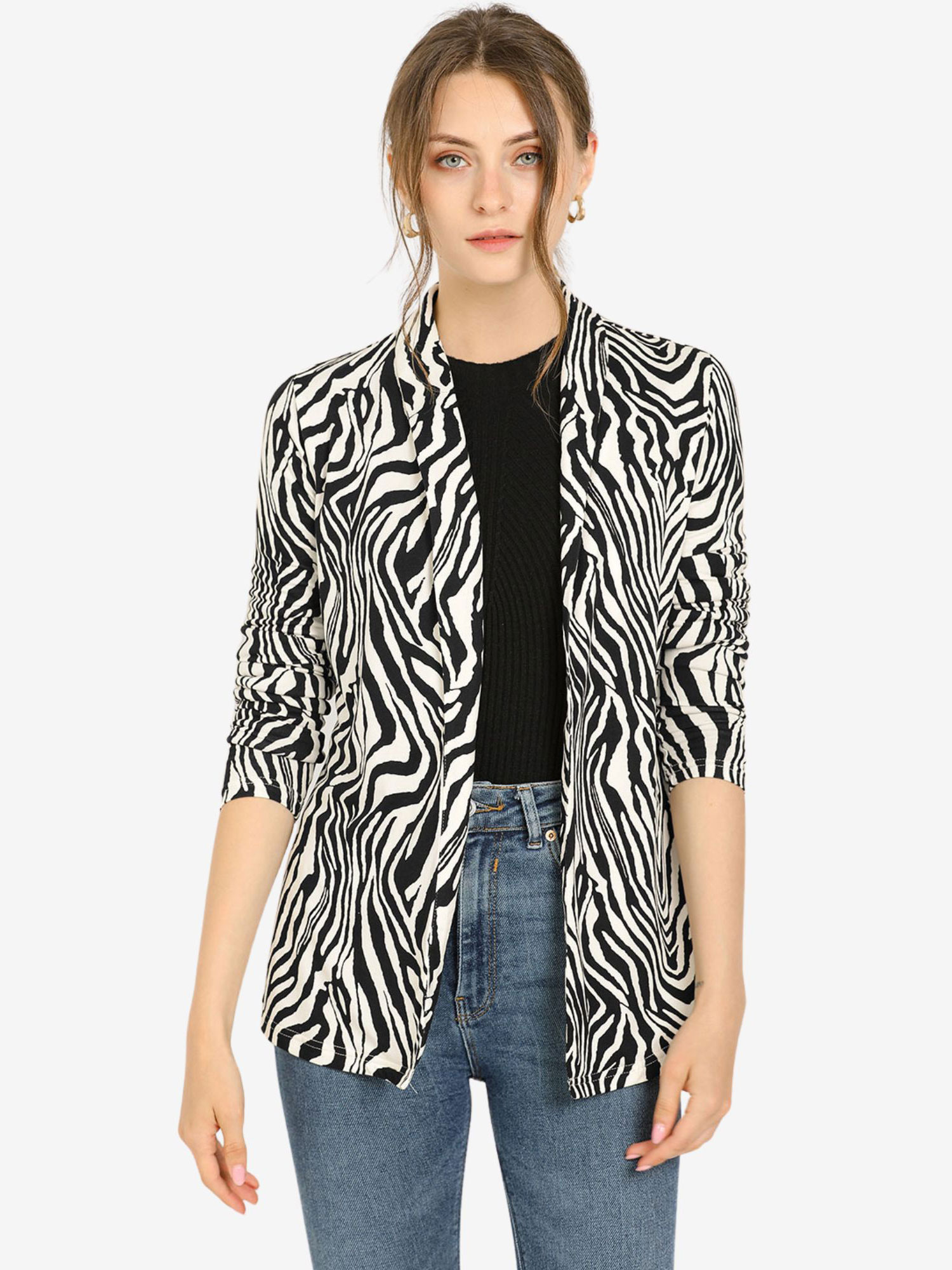 Long Sleeve Shawl Collar Open Front Lightweight Jacket White/XL