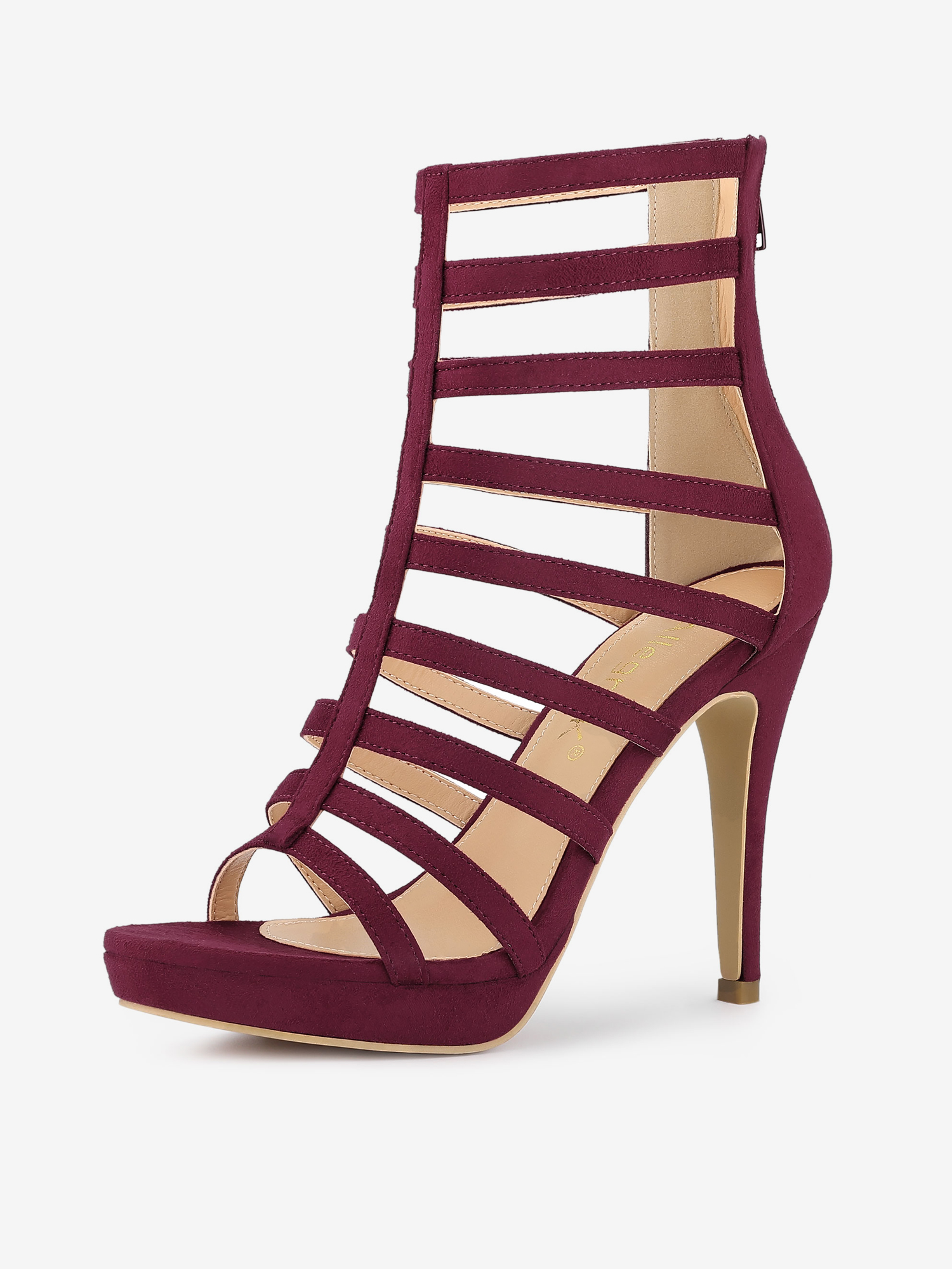 Platform Strappy Gladiator Stiletto Heel Sandals Burgundy/10