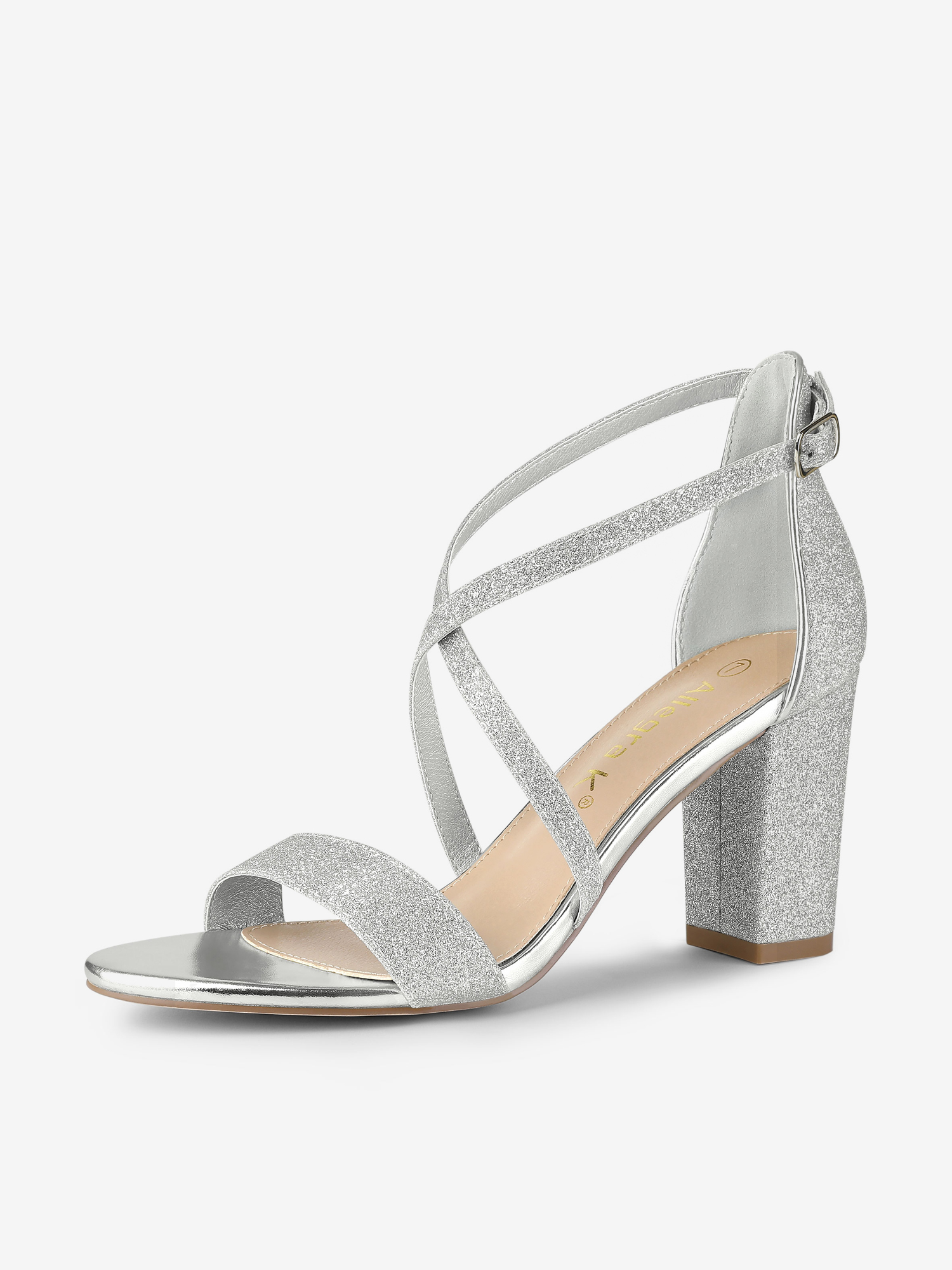 Glitter Crisscross Strap Block Heel Sandals Silver/6