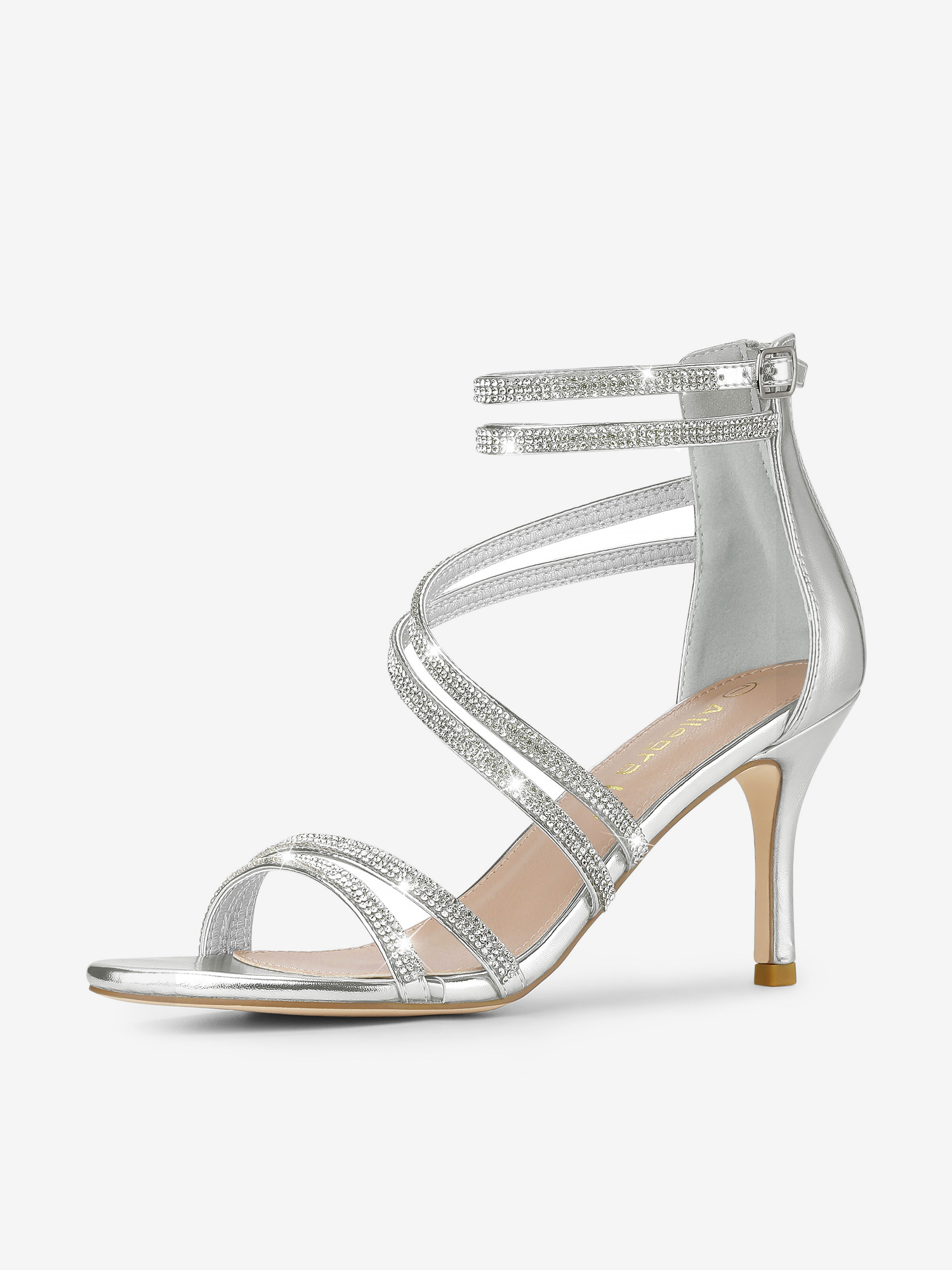 Ankle Strap Rhinestone Stiletto Heel Sandals Silver/8
