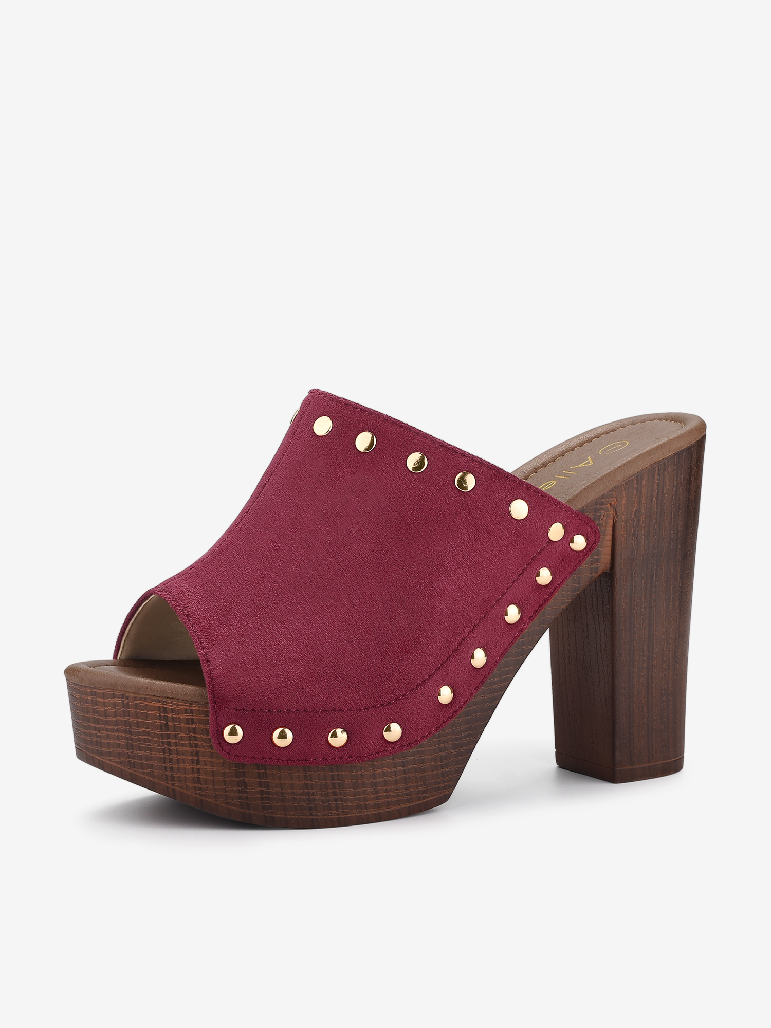 Open Toe Platform Block Heel Slides Sandals Burgundy/9.5