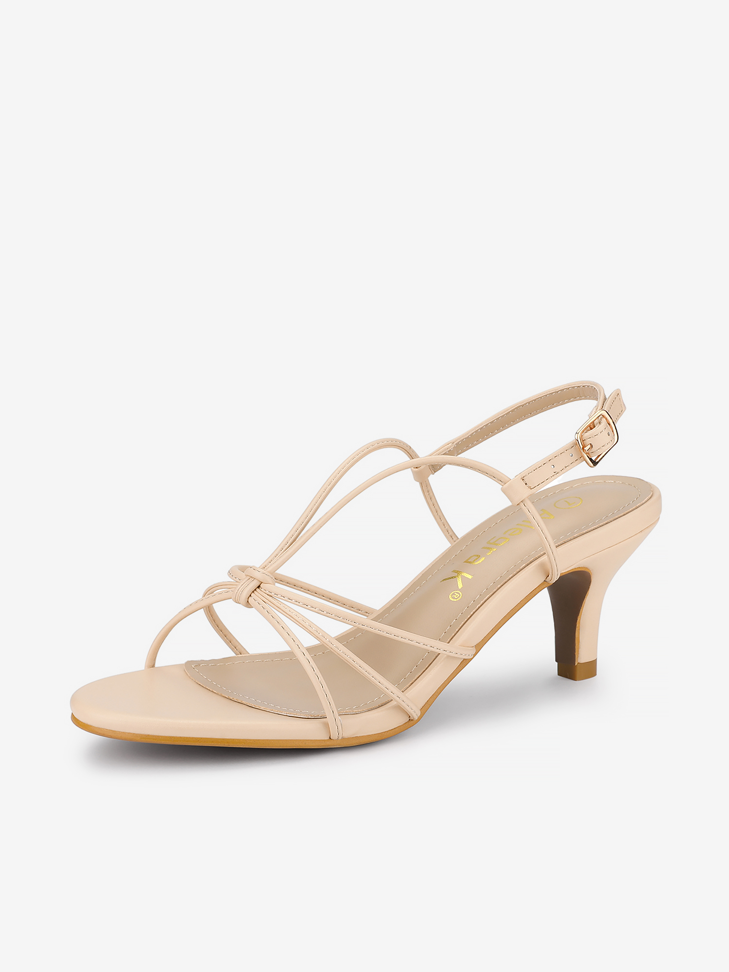 Strappy Slingback Kitten Heel Sandals Beige/8