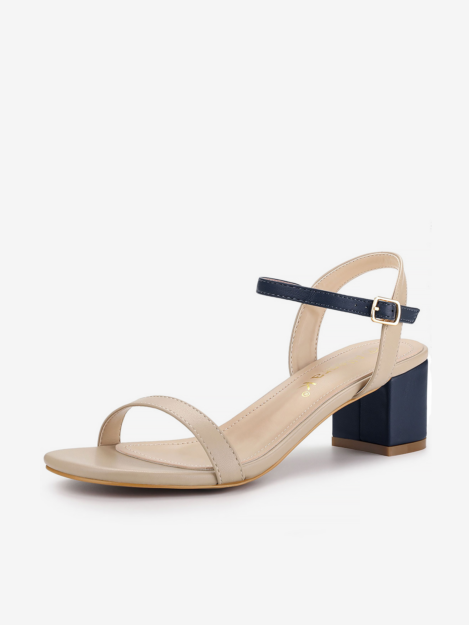 Square Open Toe Slingback Buckle Chunky Heel Sandals Beige/9
