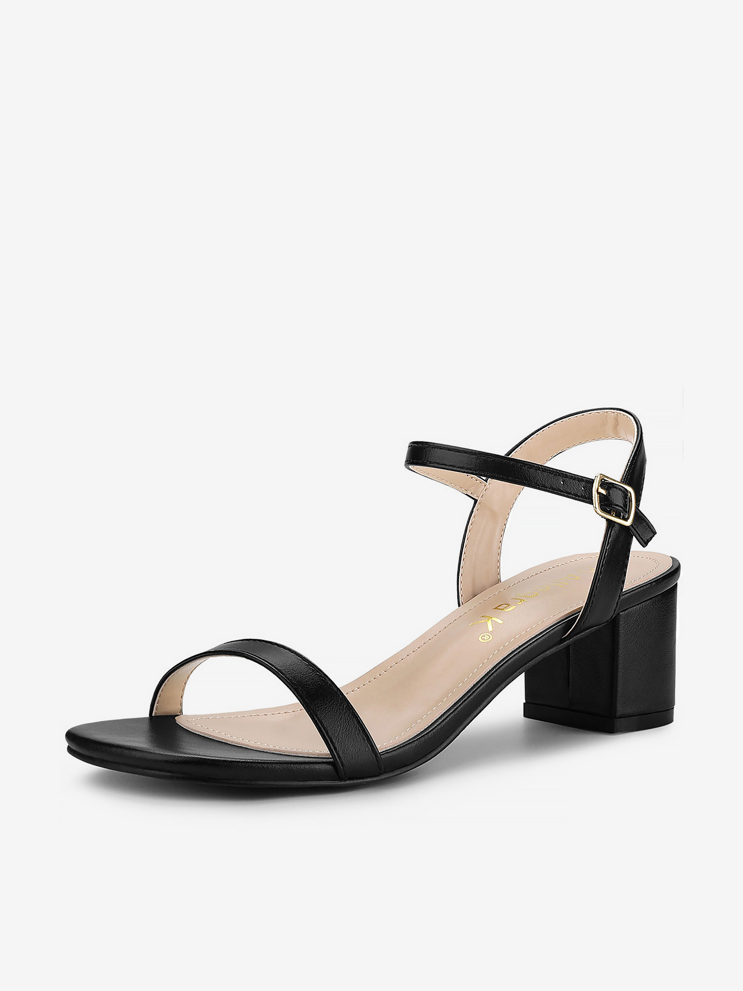 Square Open Toe Slingback Buckle Chunky Heel Sandals Black/10