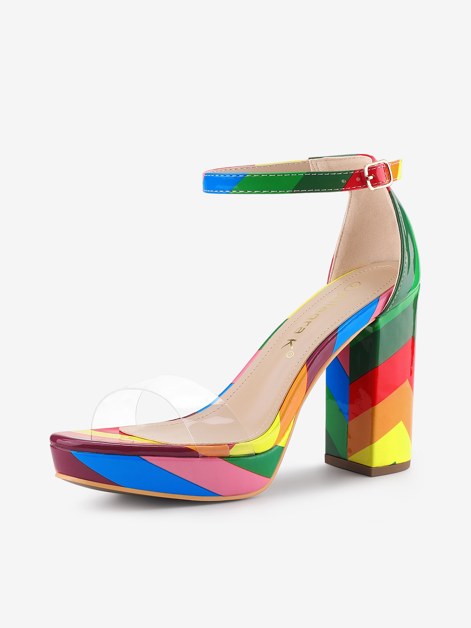 Printed Clear Platform Chunky Heel Sandals Rainbow/9