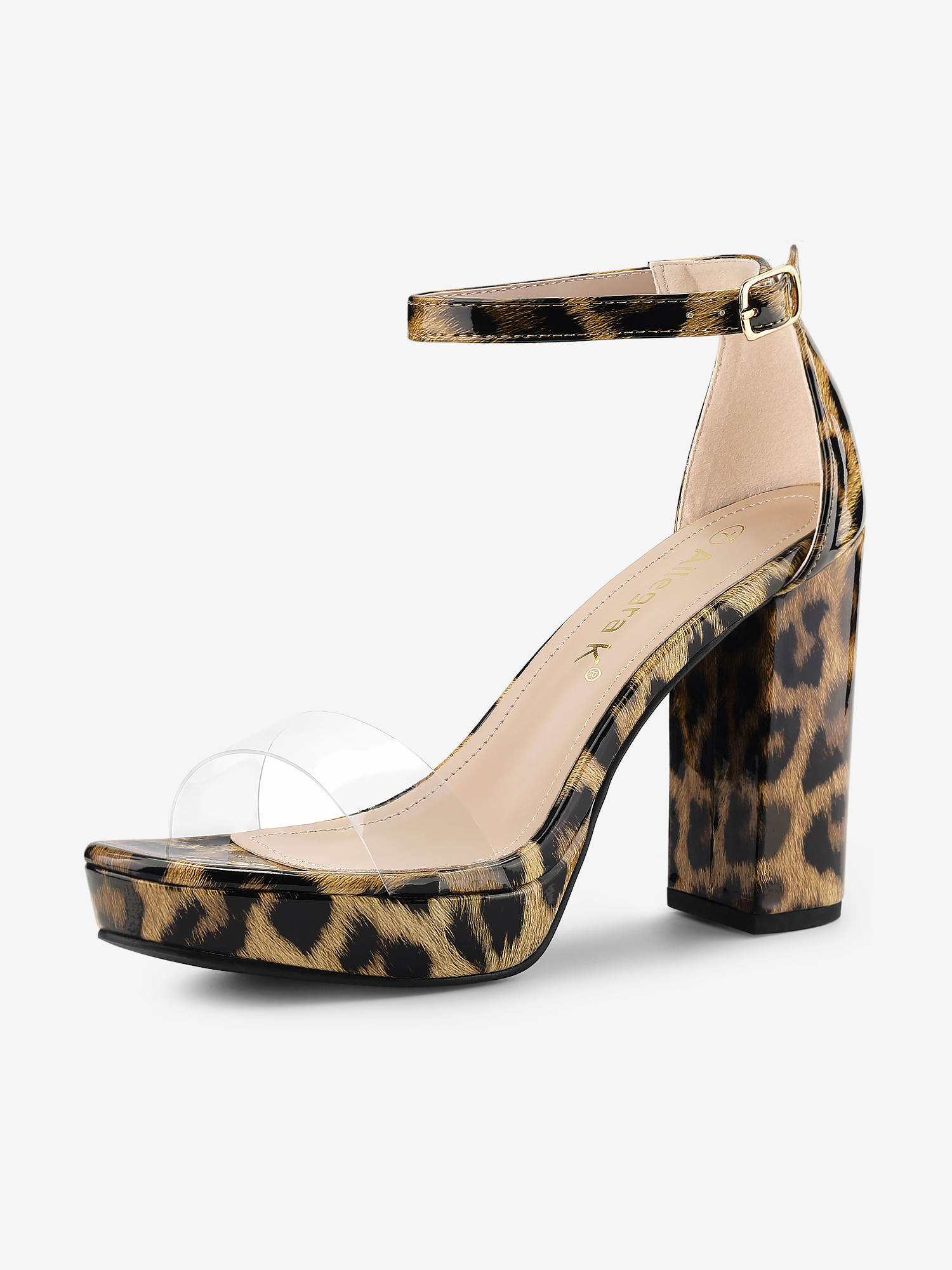 Printed Clear Platform Chunky Heel Sandals Leopard Print/9