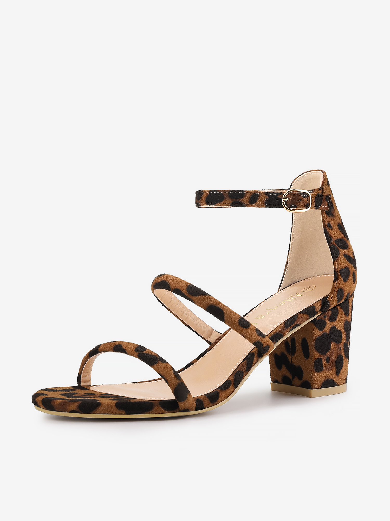 Open Toe Ankle Strap Chunky Heel Sandals Leopard Print/5