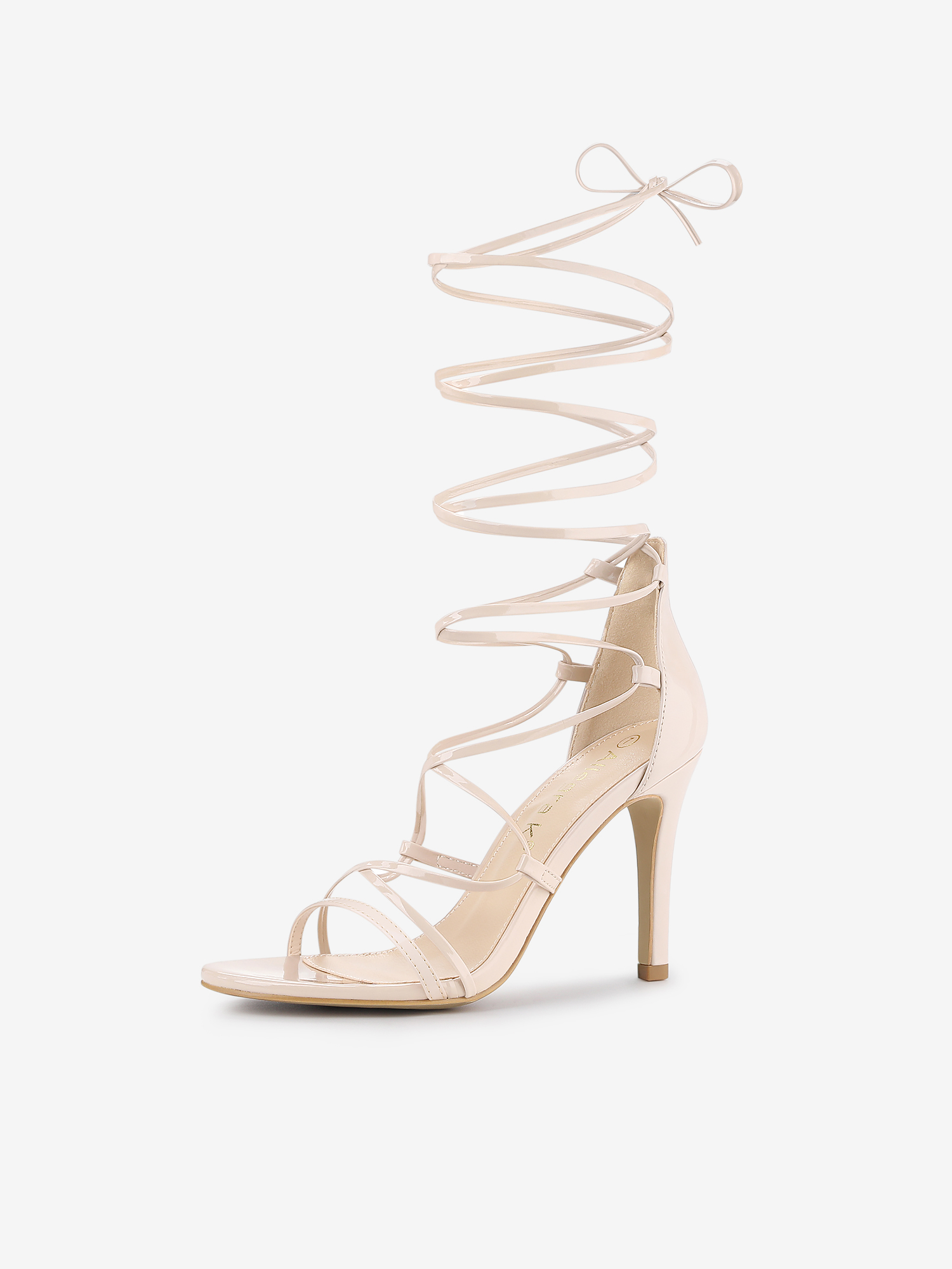 Strappy Straps Lace Up Stiletto Heel Sandals Beige/7.5