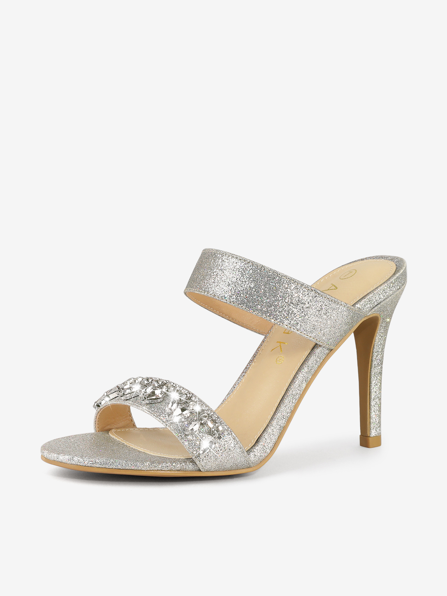 Open Toe Glitter Rhinestone Decor Stiletto Heel Sandals Silver/10