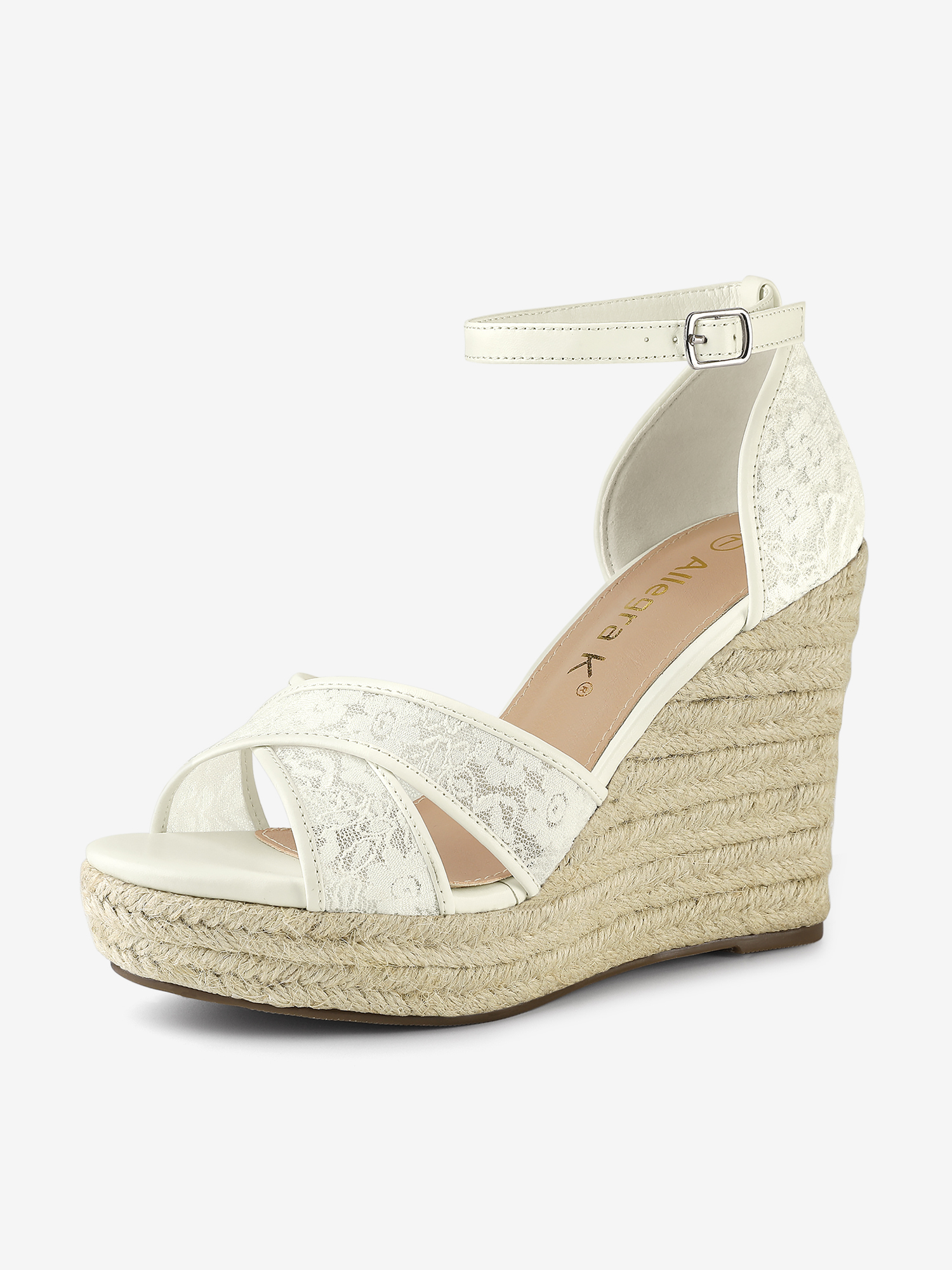 Lace Strapy Round Toe Espadrilles Wedges Sandals White/7