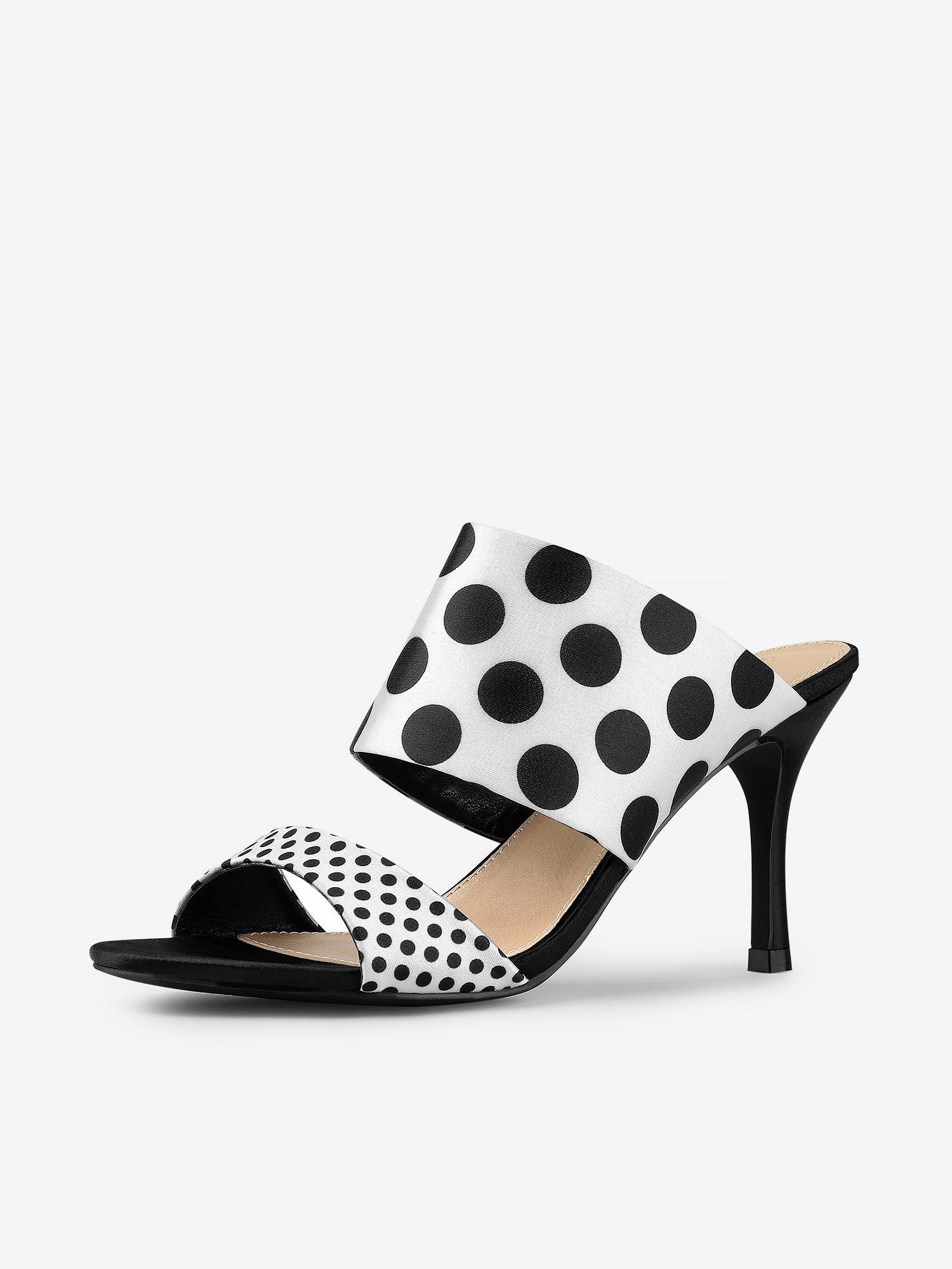 Polka Dots Stiletto Heel Slides Sandals Black/10