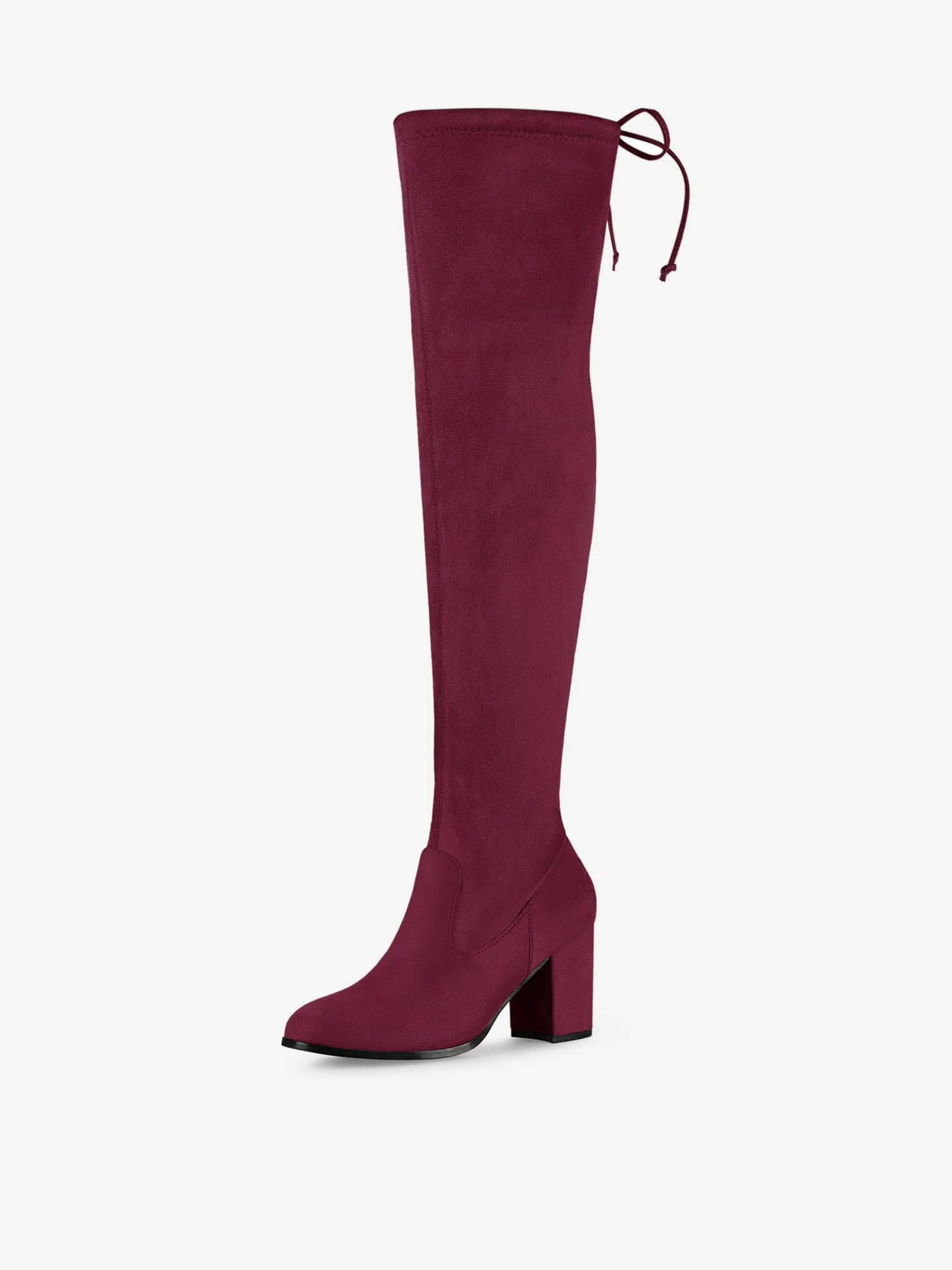Round Toe Chunky Heel Over the Knee High Boots Burgundy/8.5