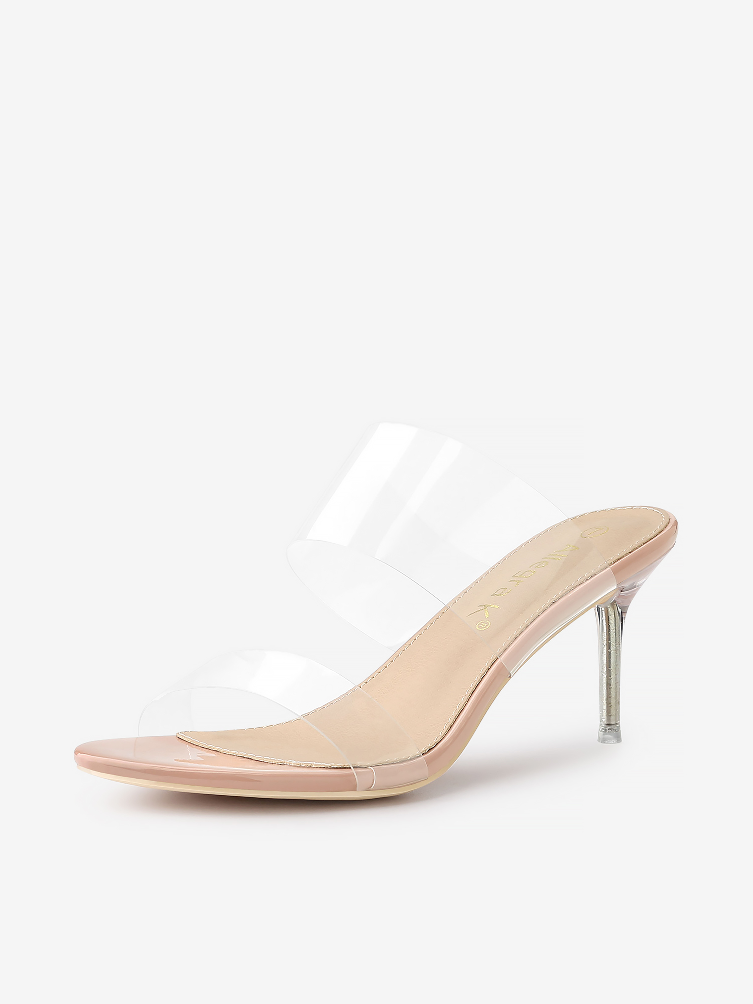 Open Toe Clear Strap Stiletto Heel Slide On Sandals Beige/8