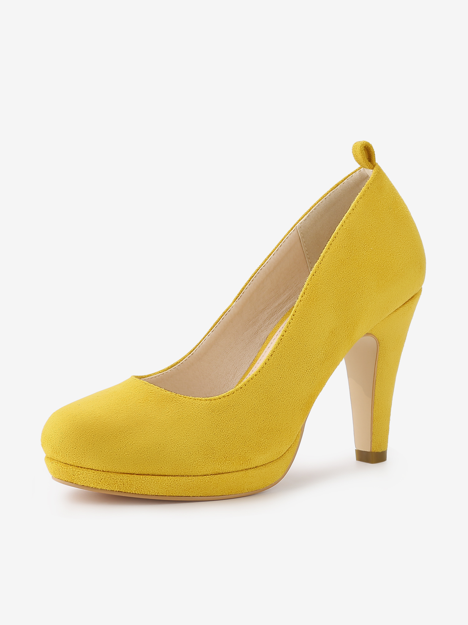Round Toe Stiletto Heel Ankle Strap PU Leather Pumps Yellow/8