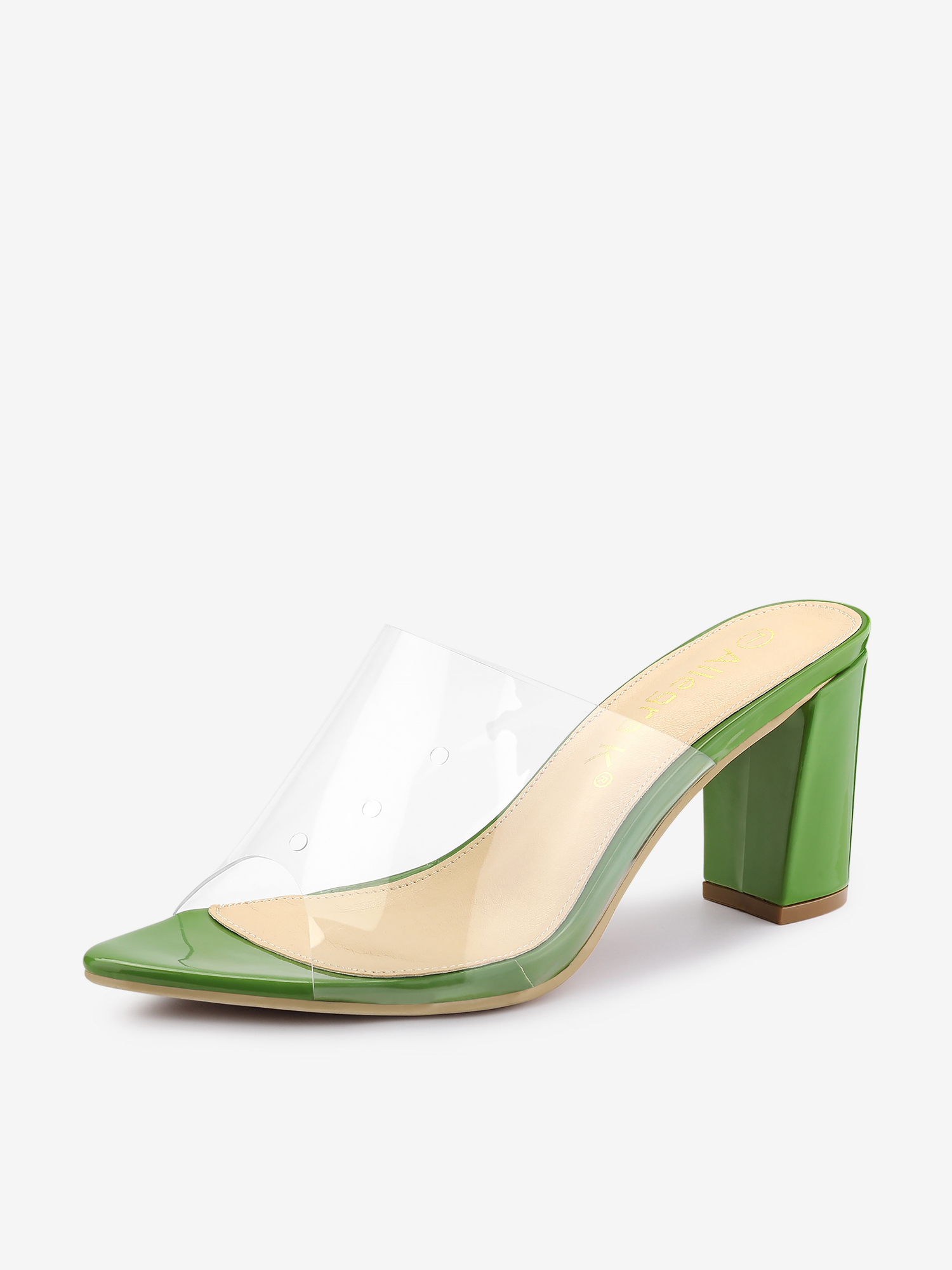 Clear Chunky Heel Slides Sandals Mules Green/8.5