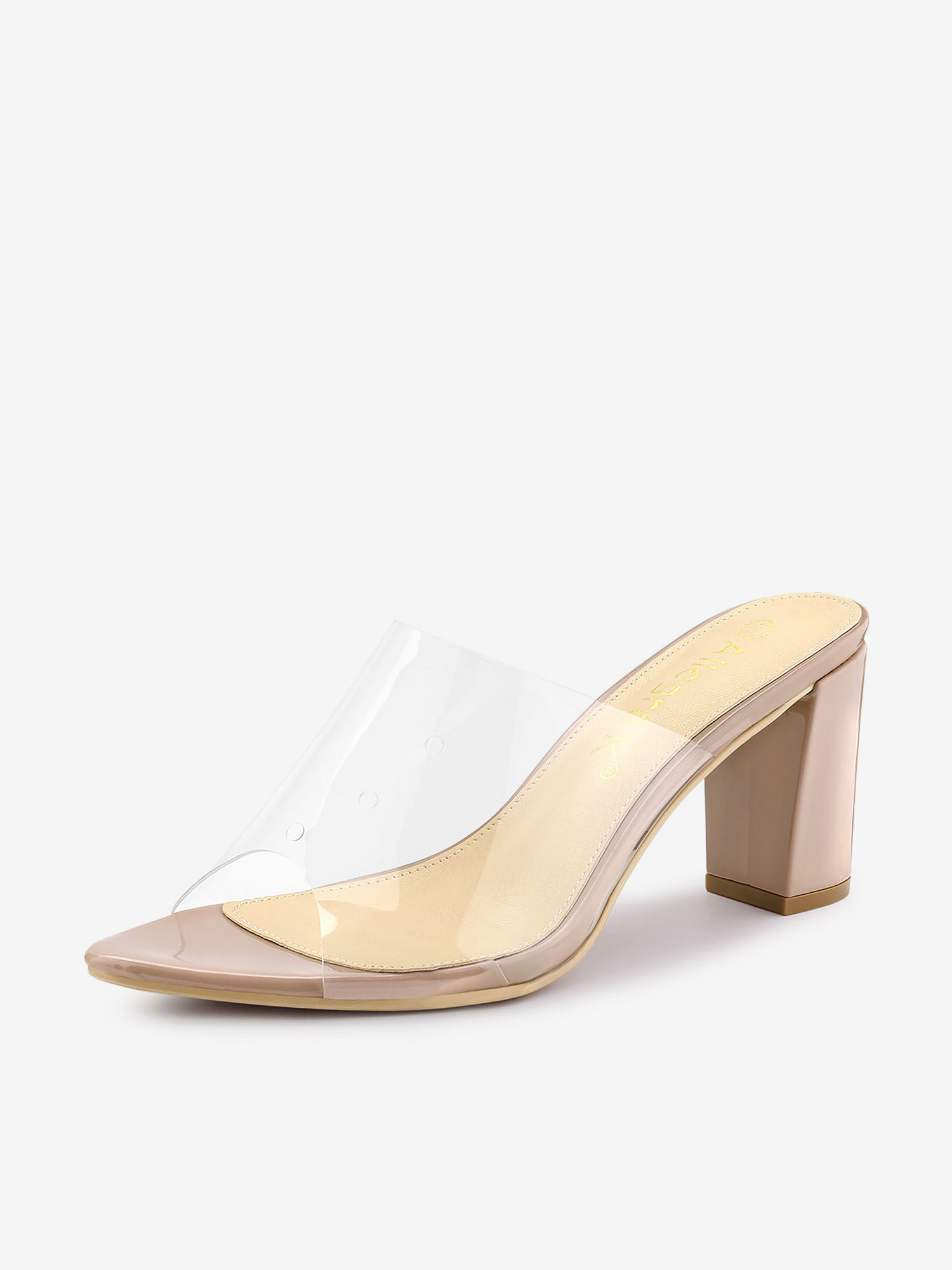Clear Chunky Heel Slides Sandals Mules Nude/8