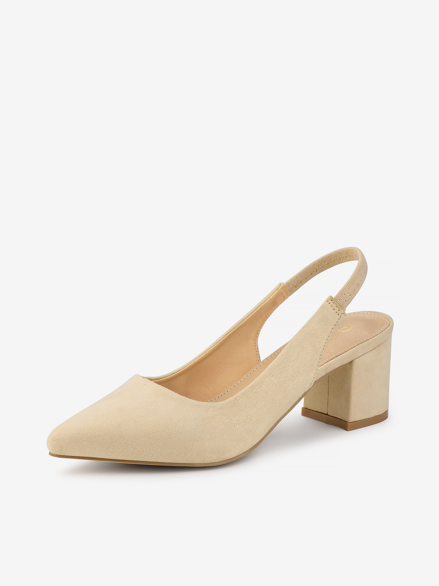 Faux Suede Pointed Toe Block Heel Slingback Pumps Beige/9.5