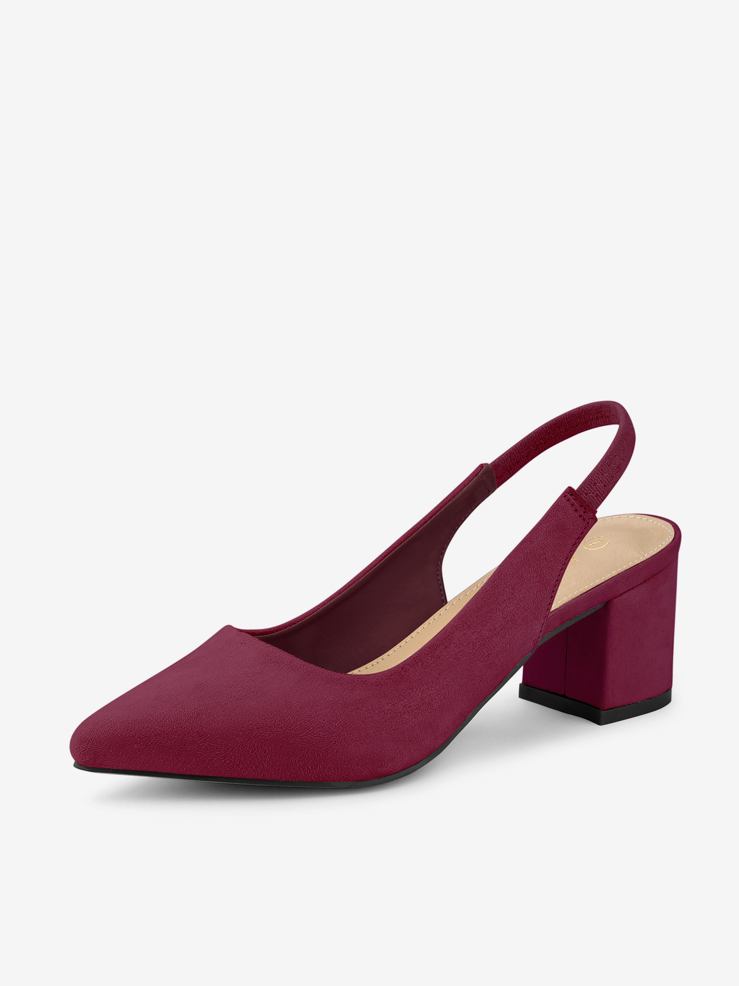 Faux Suede Pointed Toe Block Heel Slingback Pumps Burgundy/9.5