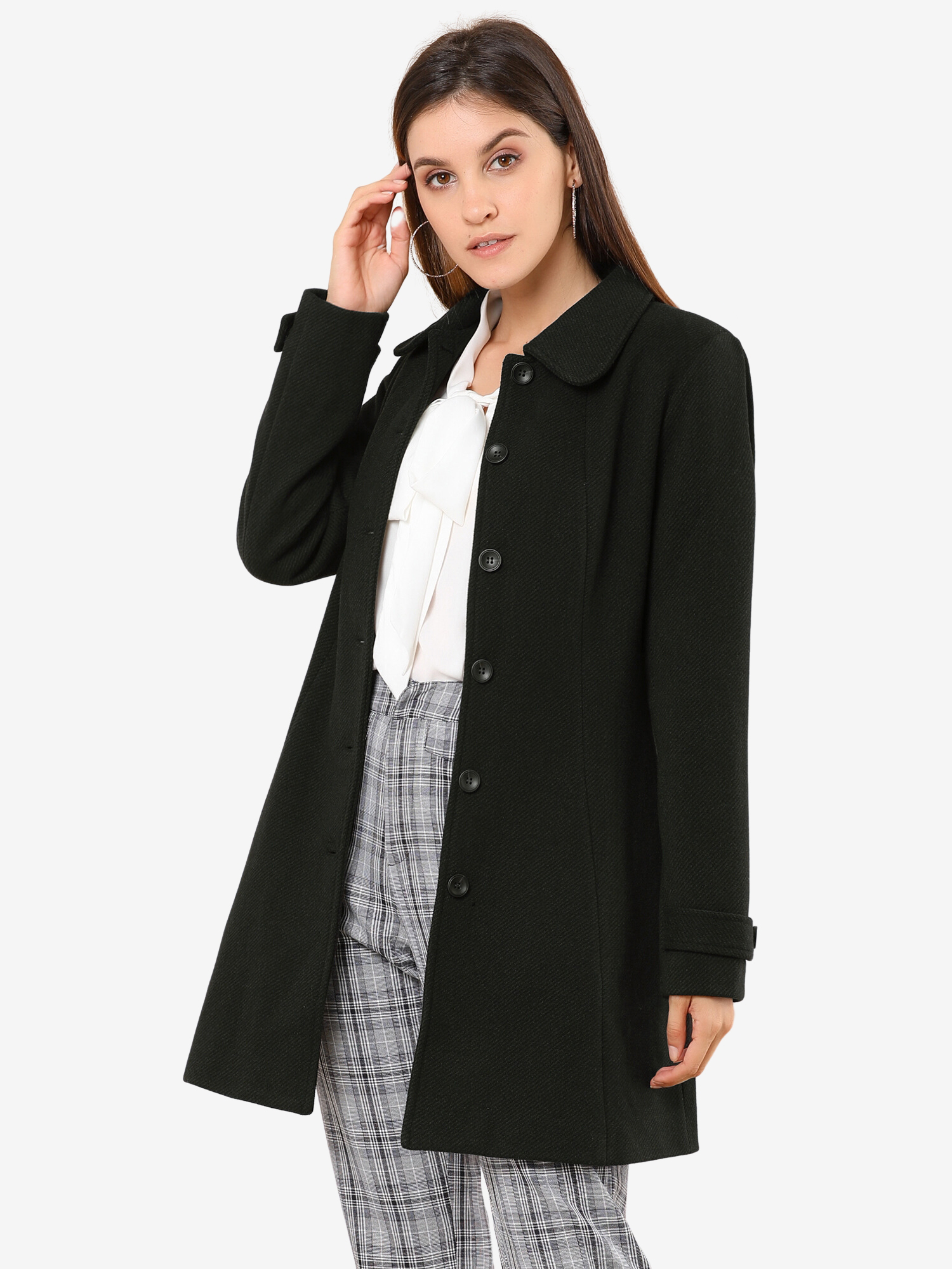 Peter Pan Collar Single Breasted Overcoat Winter Pea Coat Black/S