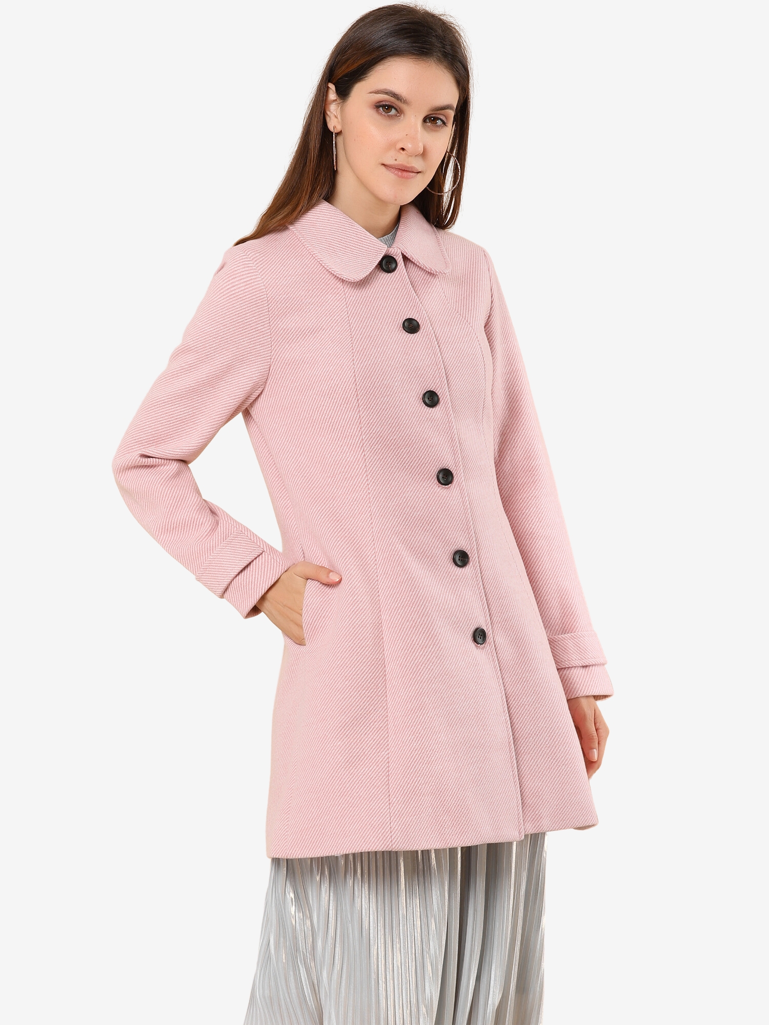 Peter Pan Collar Single Breasted Overcoat Winter Pea Coat Pink/XL