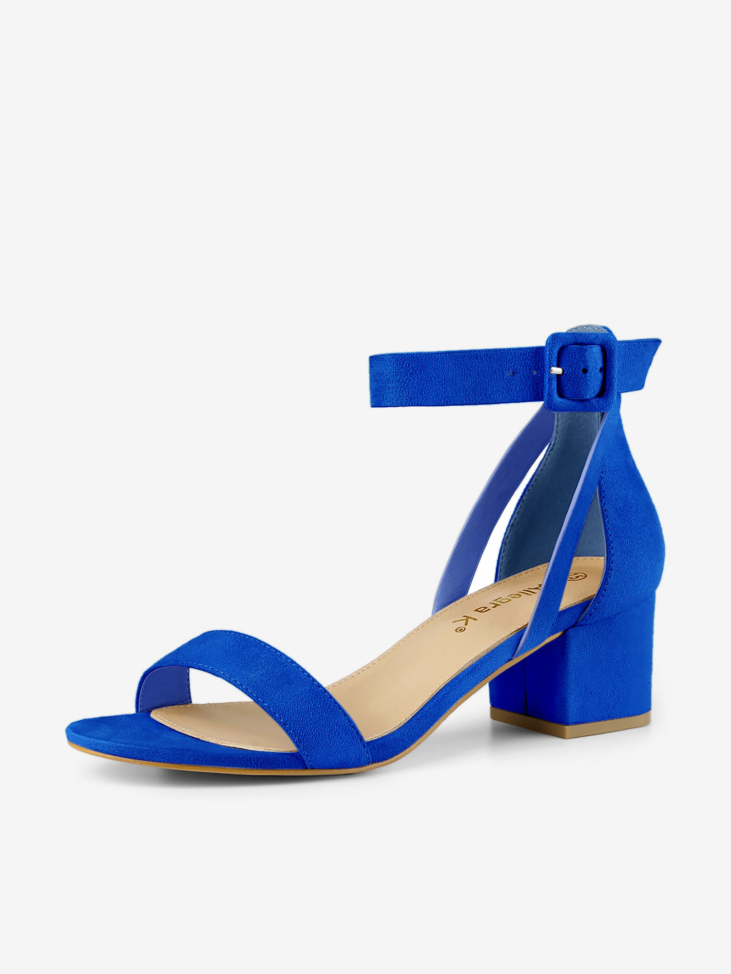 Faux Suede Ankle Strap Block Low Heel Sandals Deep Blue/6.5